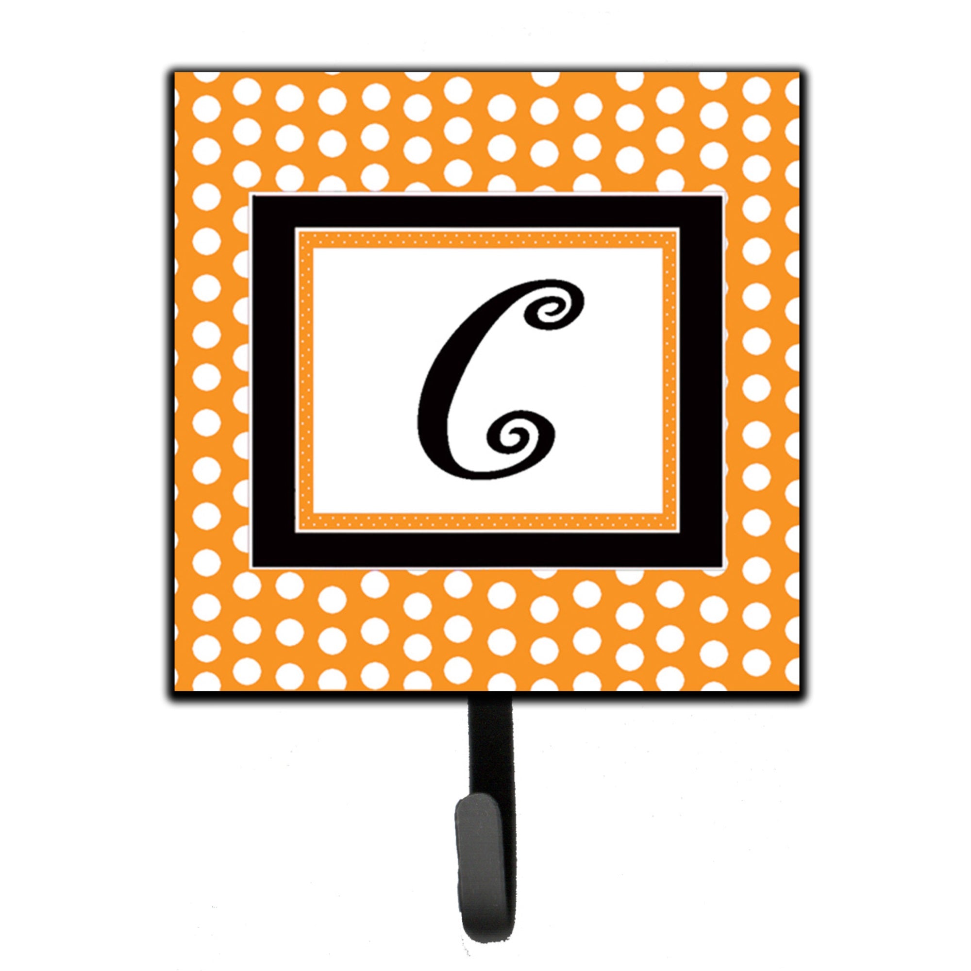 Letter C Initial Monogram - Orange Polkadots Leash Or Key Holder
