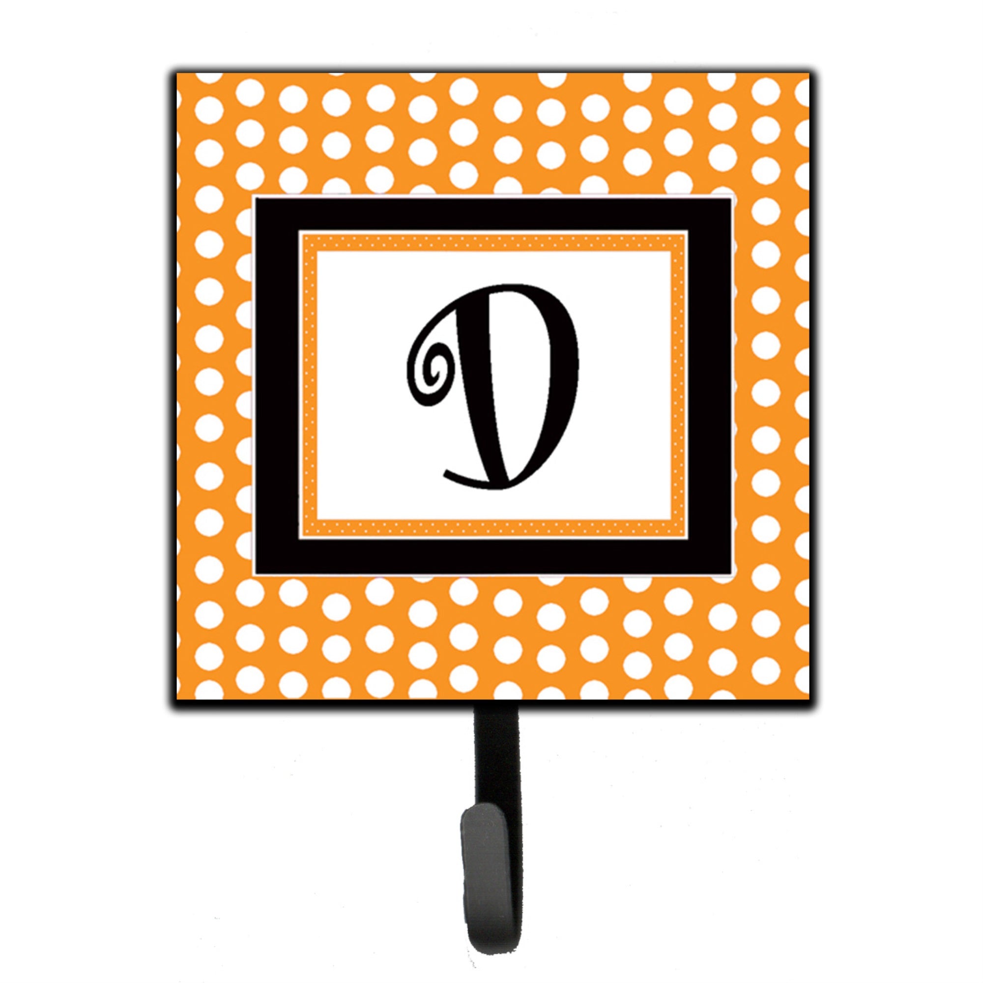 Letter D Initial Monogram - Orange Polkadots Leash Or Key Holder