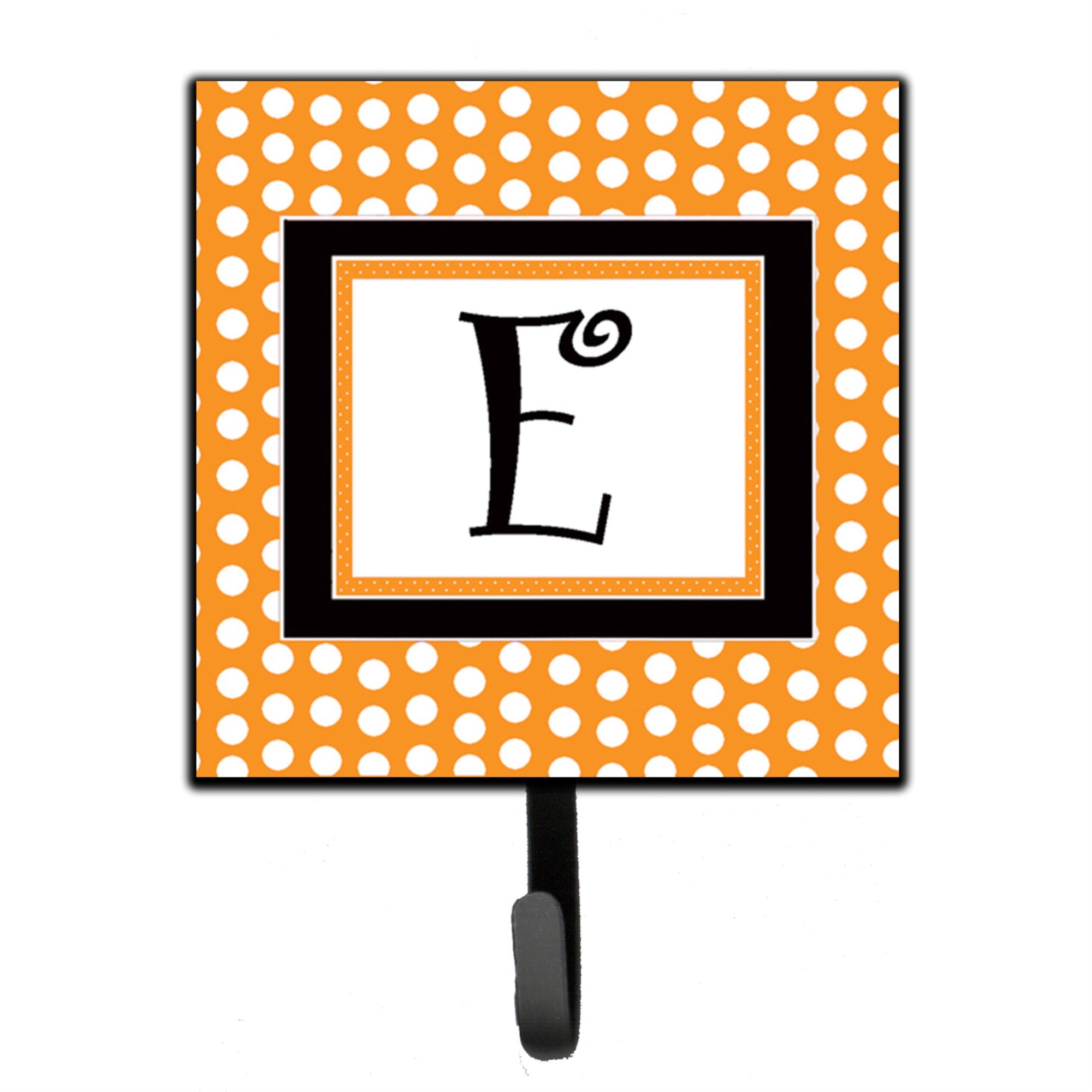 Letter E Initial Monogram - Orange Polkadots Leash Or Key Holder