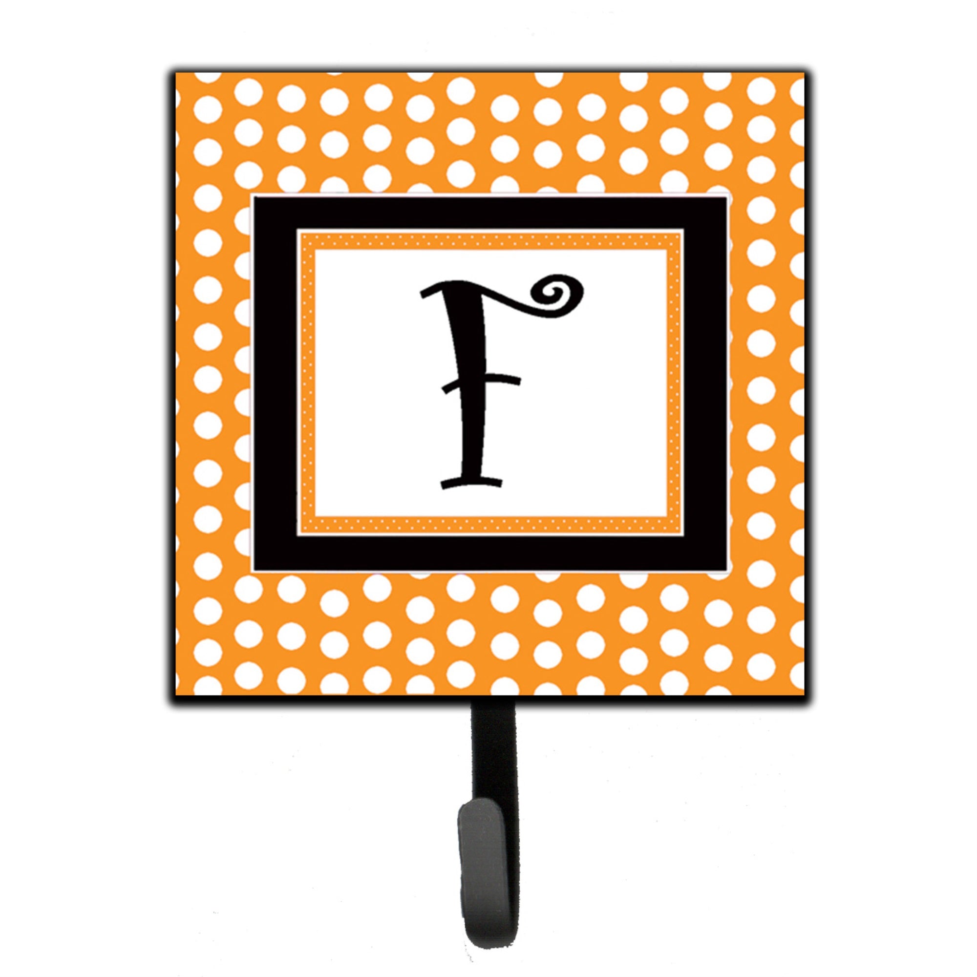 Letter F Initial Monogram - Orange Polkadots Leash Or Key Holder