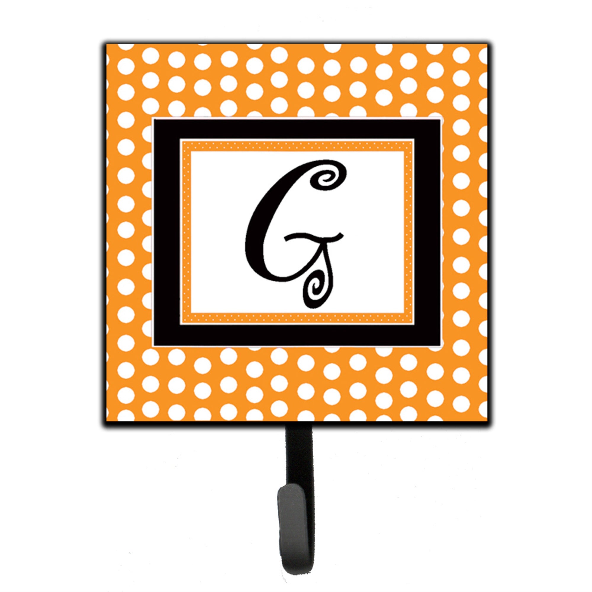 Letter G Initial Monogram - Orange Polkadots Leash Or Key Holder