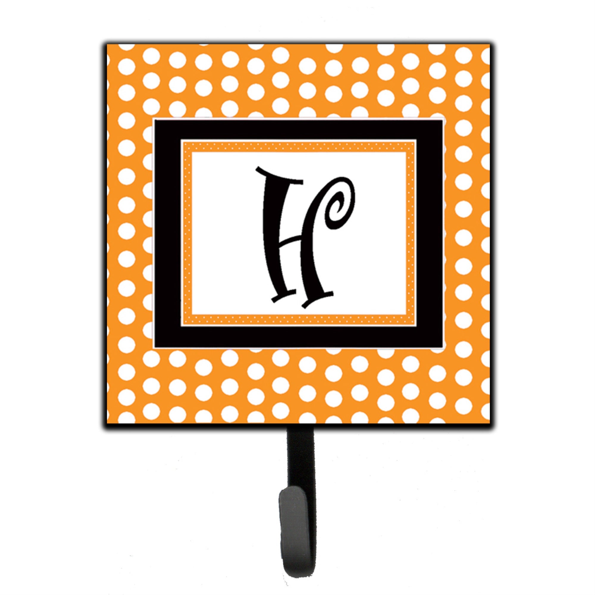 Letter H Initial Monogram - Orange Polkadots Leash Or Key Holder