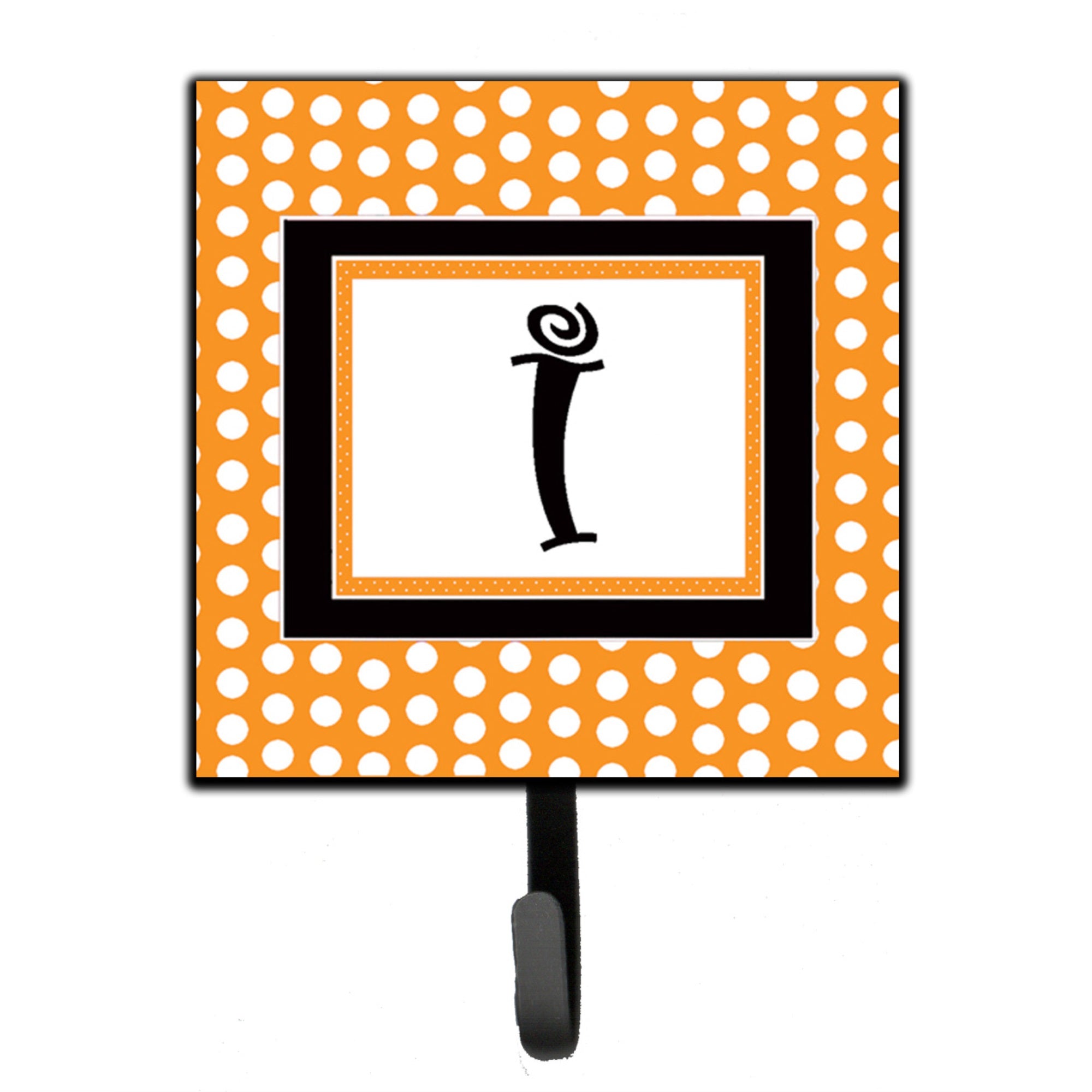 Letter I Initial Monogram - Orange Polkadots Leash Or Key Holder