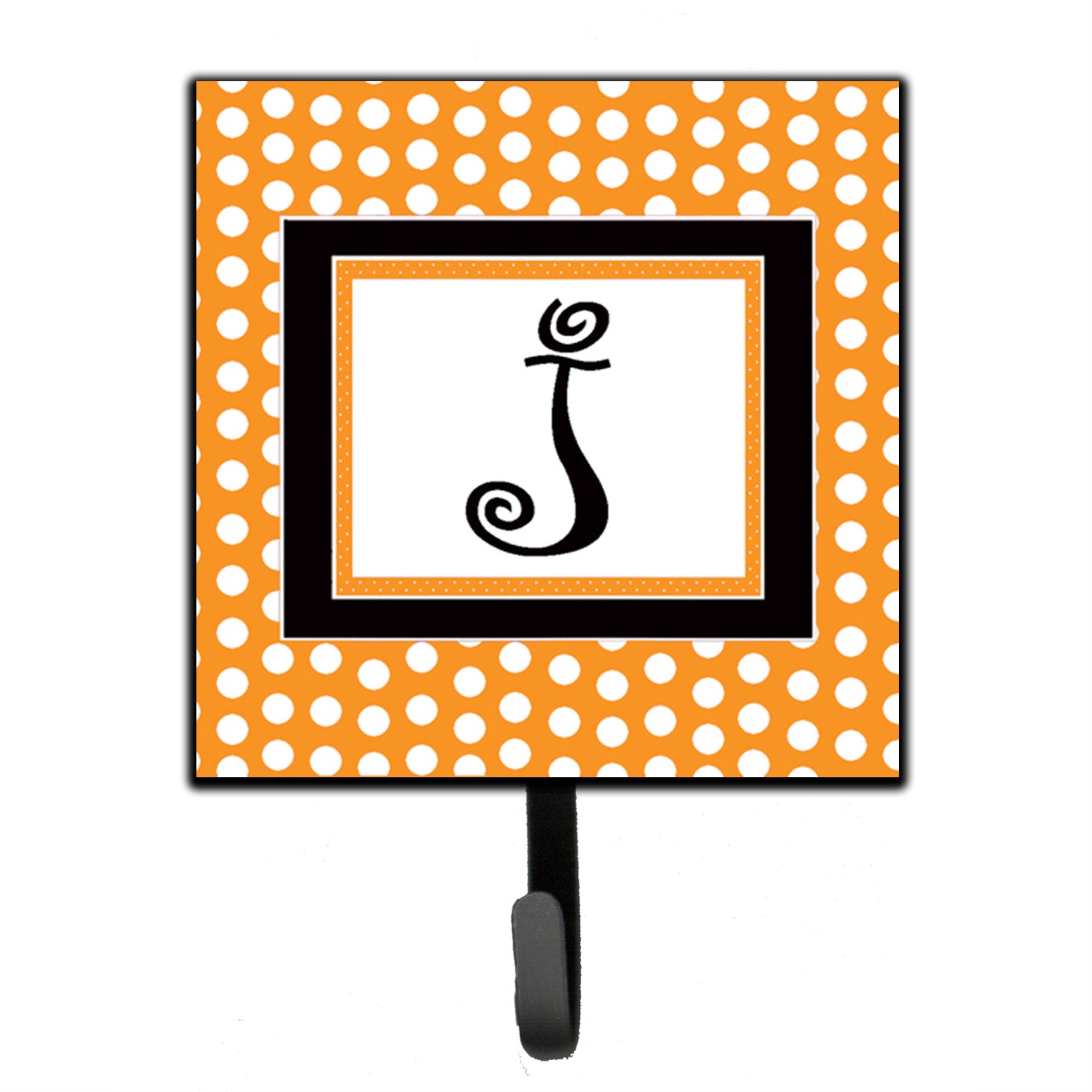 Letter J Initial Monogram - Orange Polkadots Leash Or Key Holder