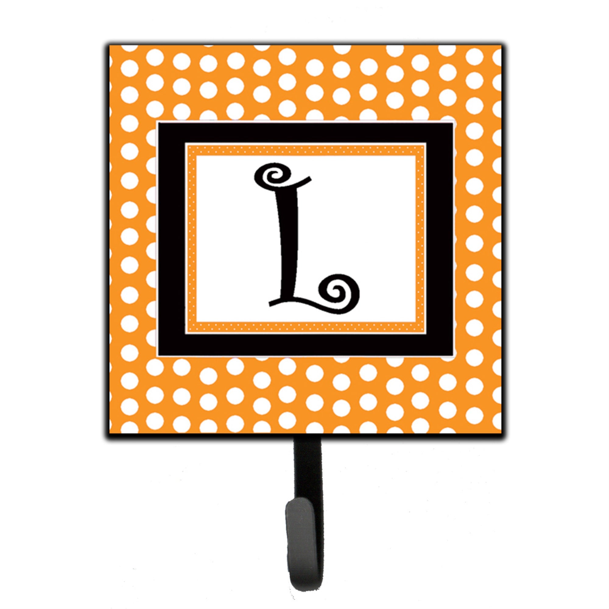 Letter L Initial Monogram - Orange Polkadots Leash Or Key Holder