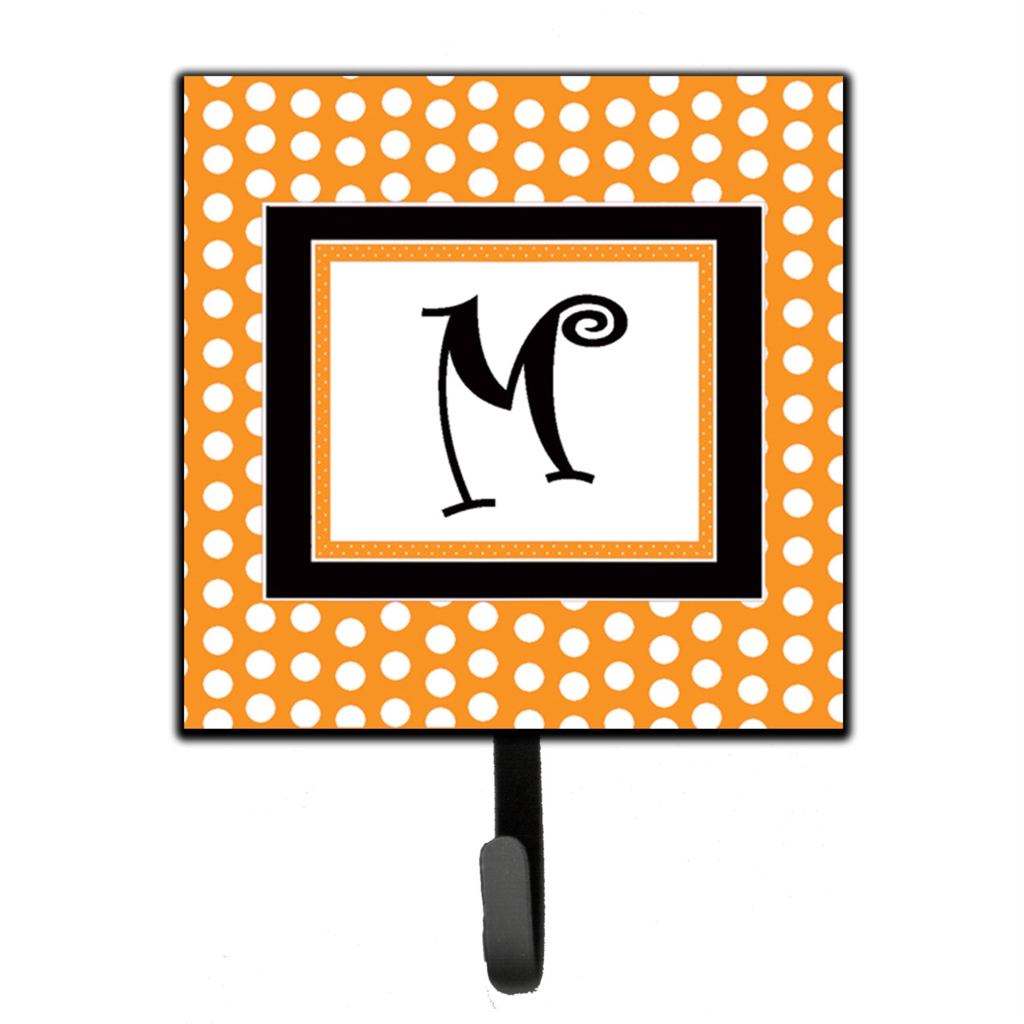 Letter M Initial Monogram - Orange Polkadots Leash Or Key Holder