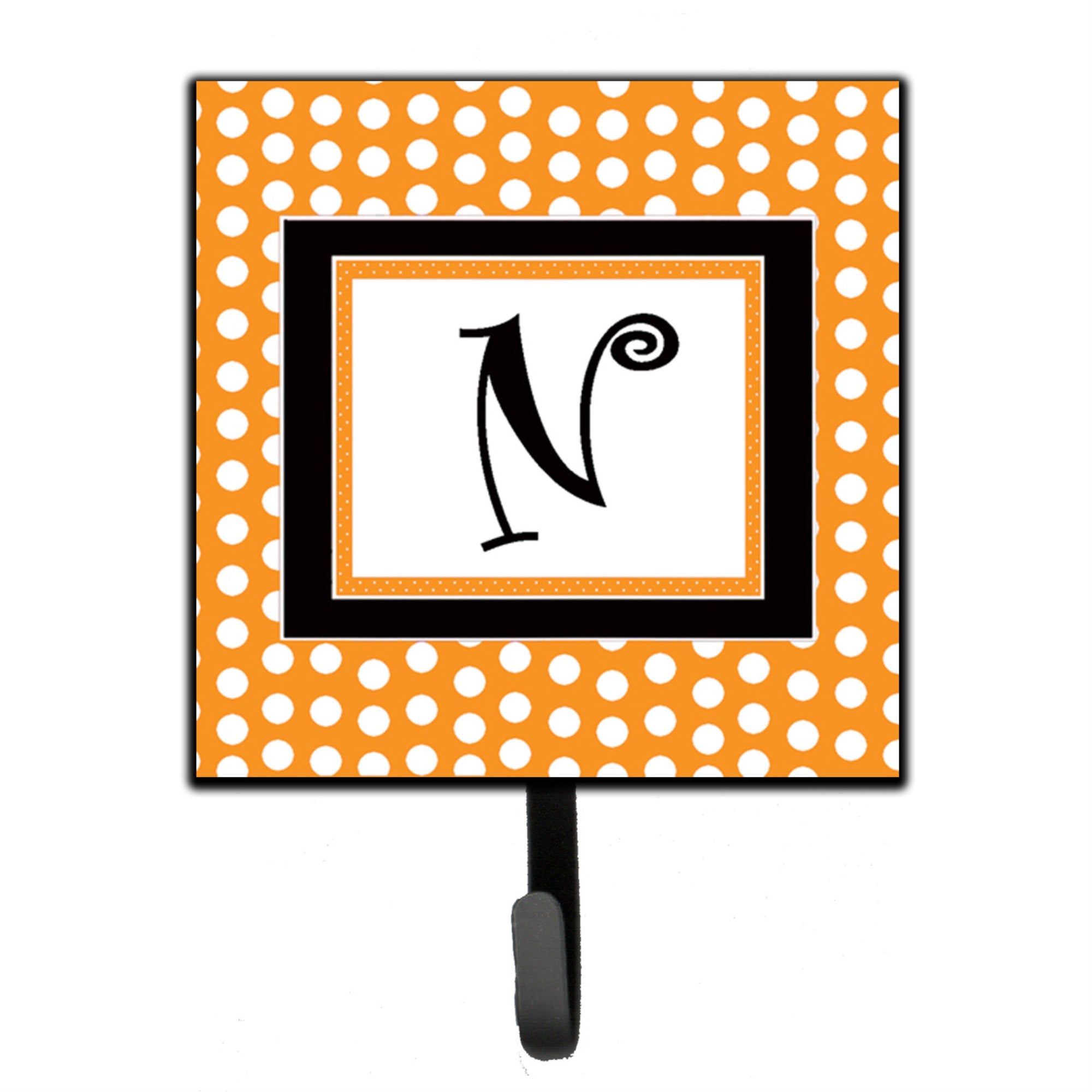 Letter N Initial Monogram - Orange Polkadots Leash Or Key Holder
