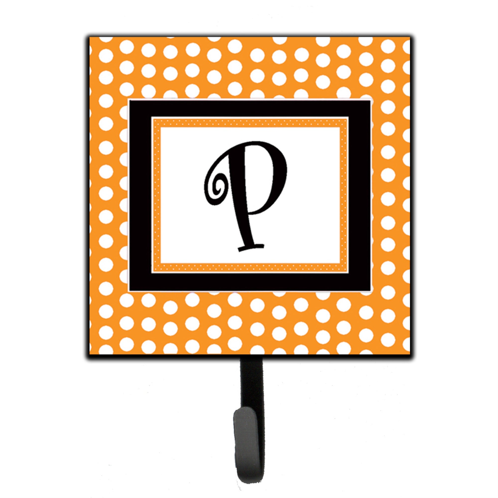 Letter P Initial Monogram - Orange Polkadots Leash Or Key Holder