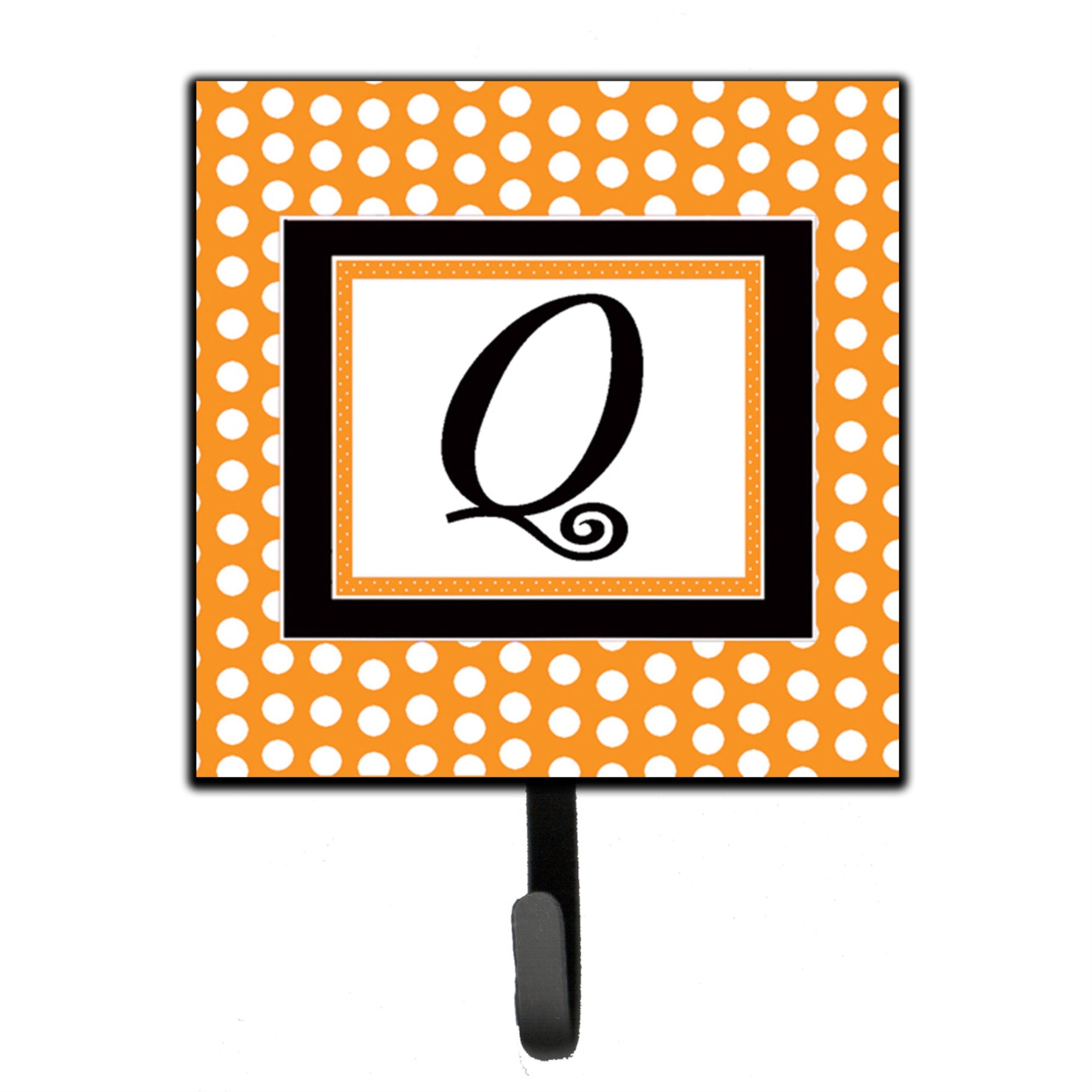 Letter Q Initial Monogram - Orange Polkadots Leash Or Key Holder