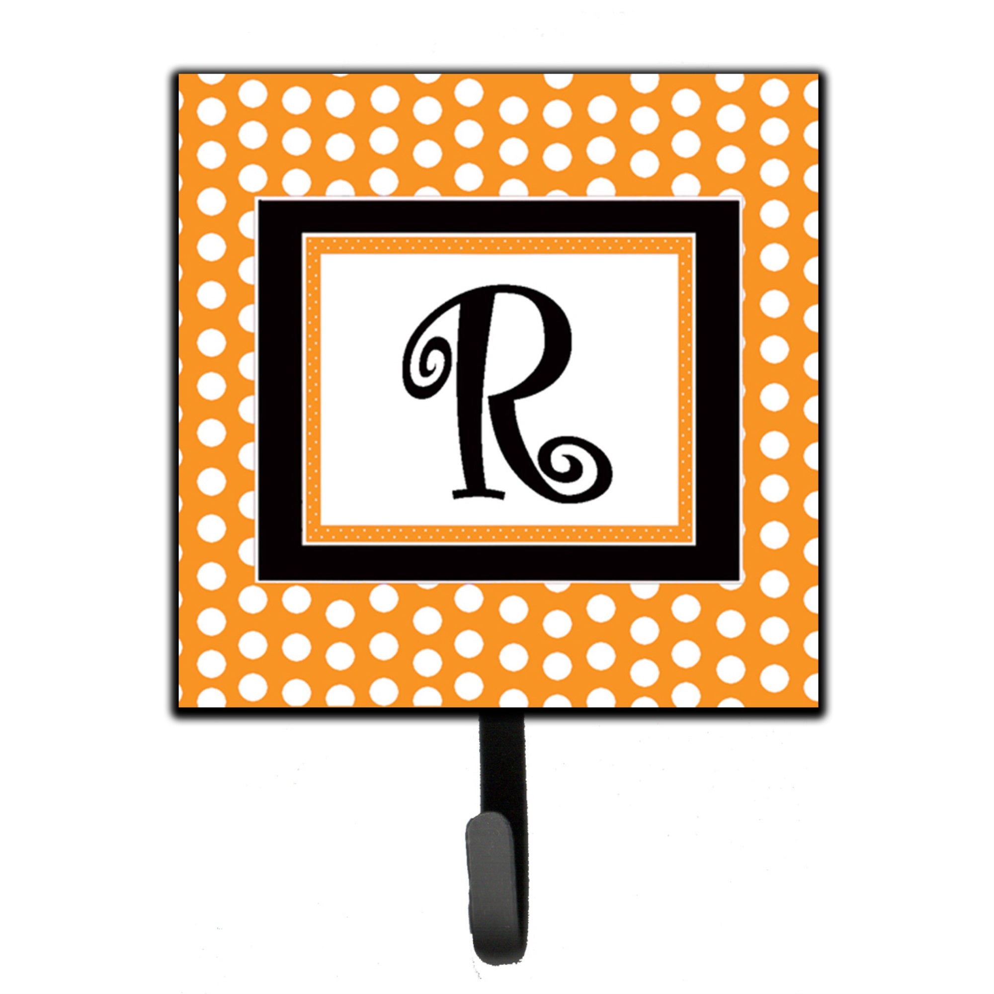 Letter R Initial Monogram - Orange Polkadots Leash Or Key Holder