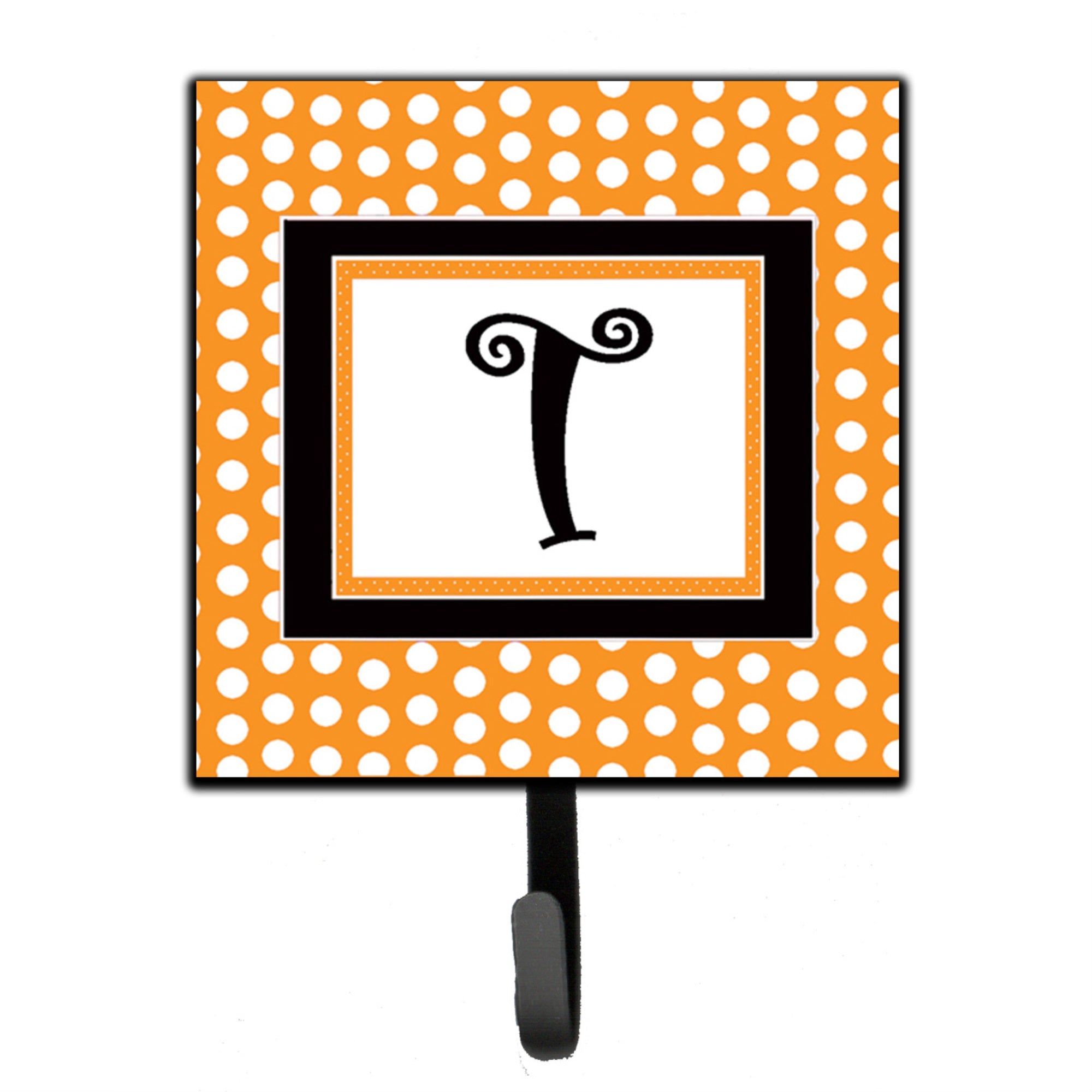 Letter T Initial Monogram - Orange Polkadots Leash Or Key Holder