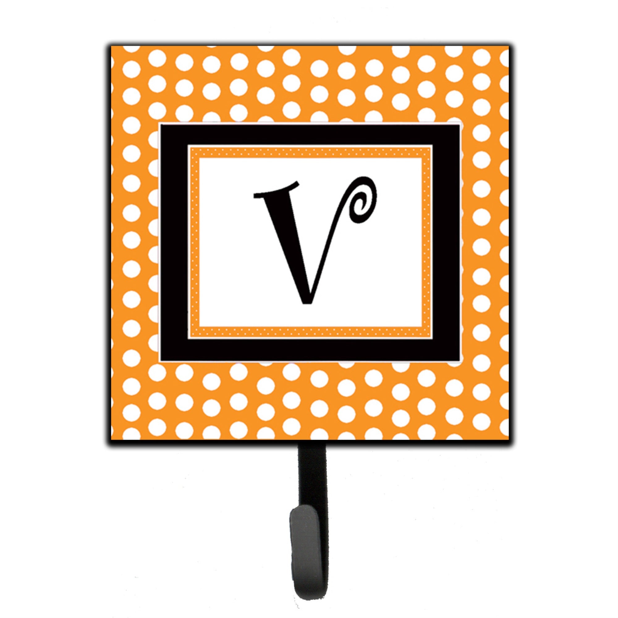 Letter V Initial Monogram - Orange Polkadots Leash Or Key Holder