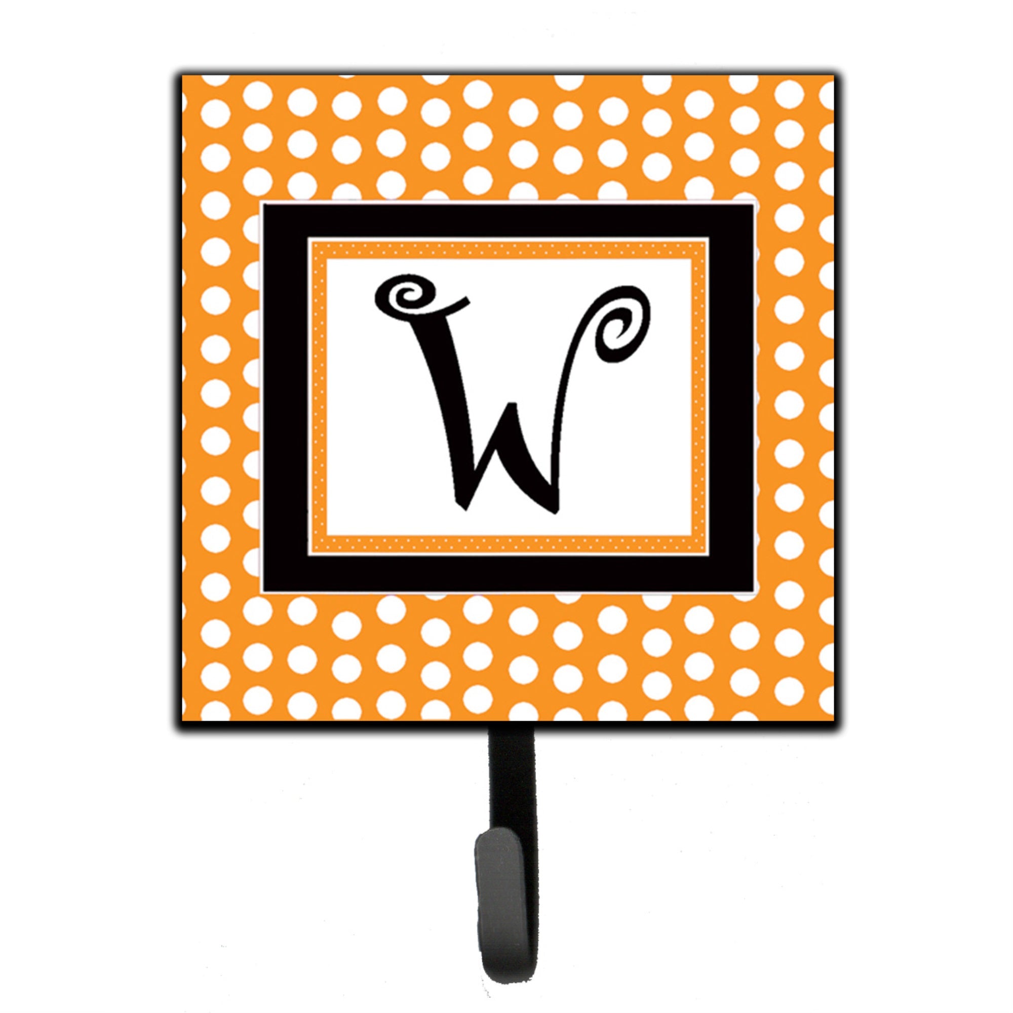 Letter W Initial Monogram - Orange Polkadots Leash Or Key Holder