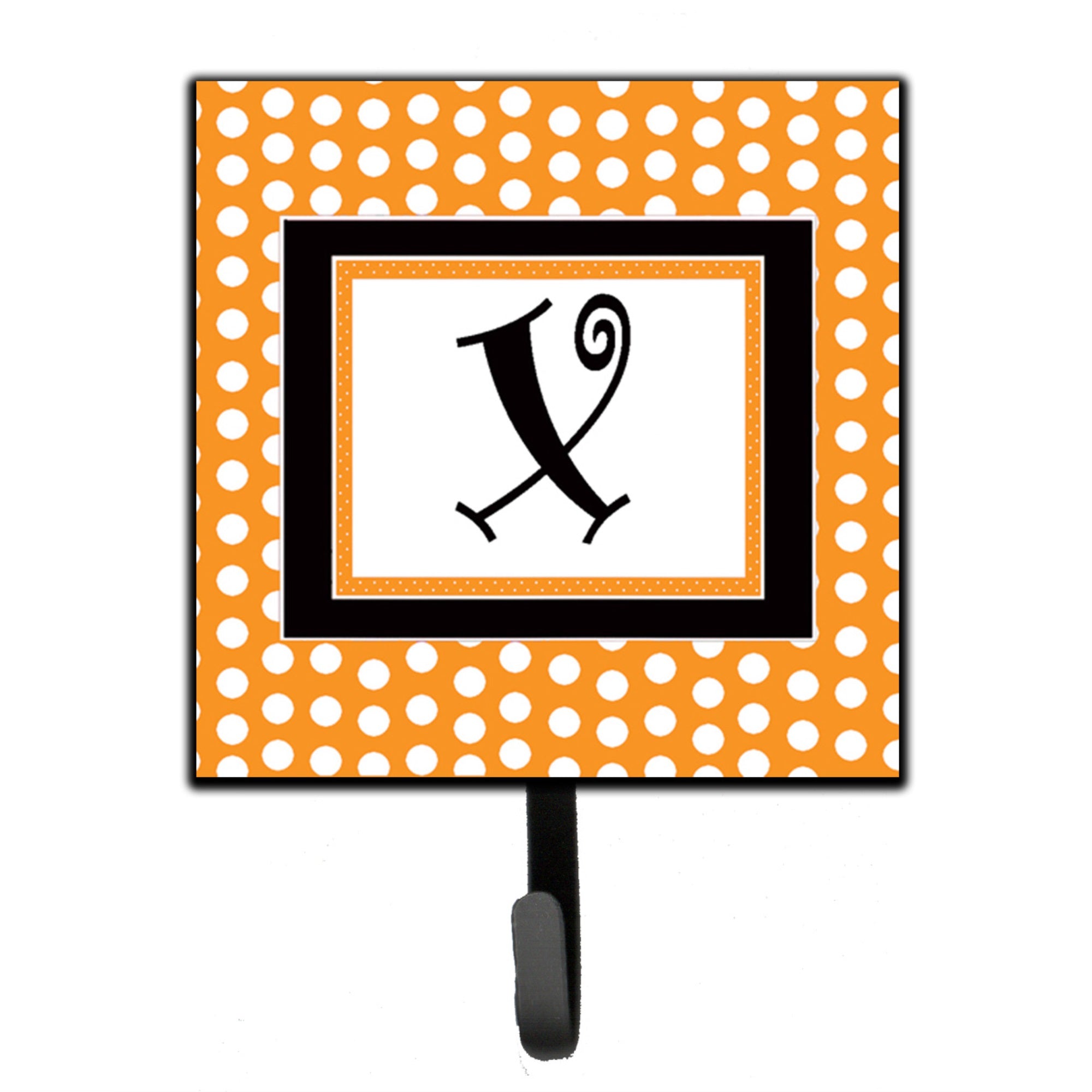 Letter X Initial Monogram - Orange Polkadots Leash Or Key Holder