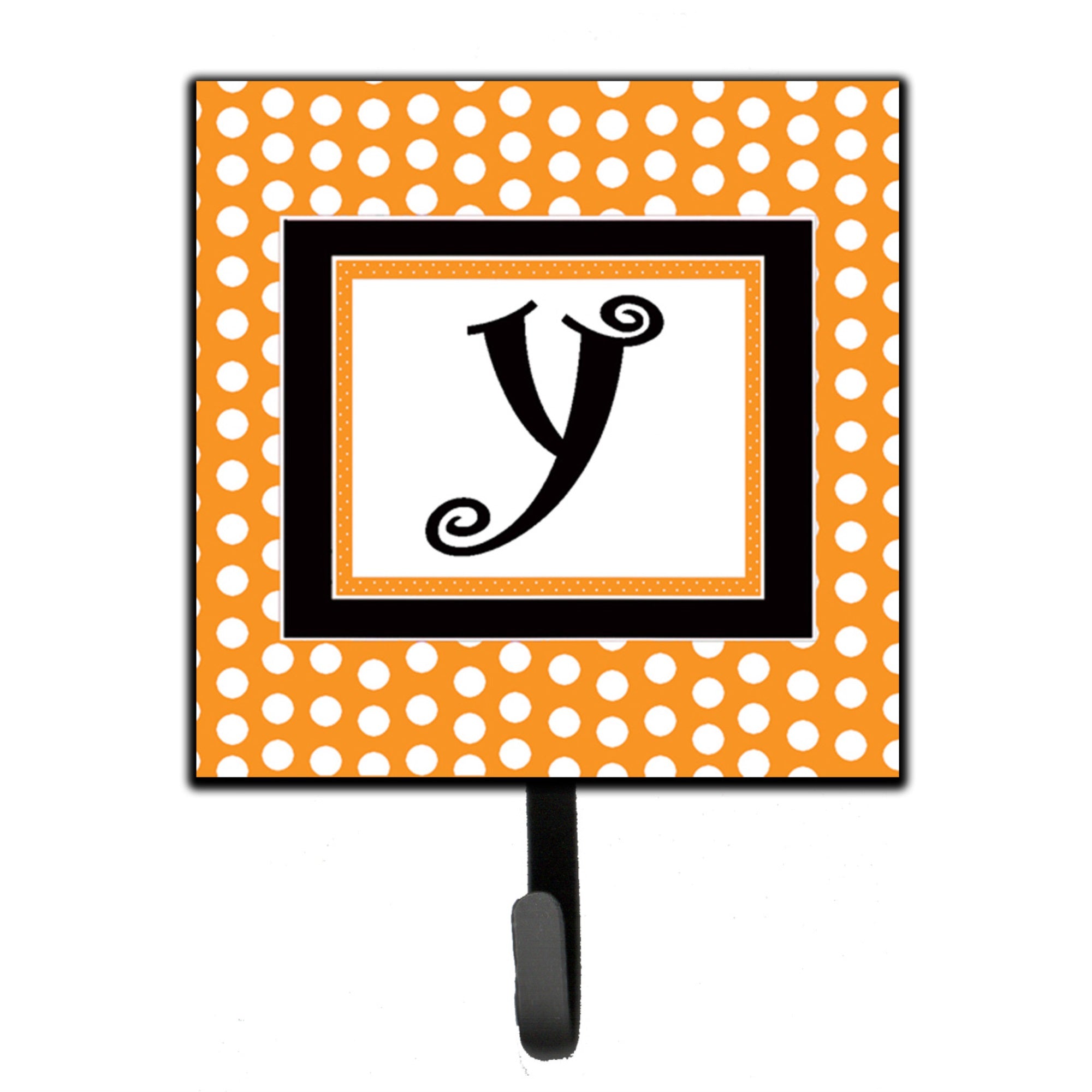 Letter Y Initial Monogram - Orange Polkadots Leash Or Key Holder