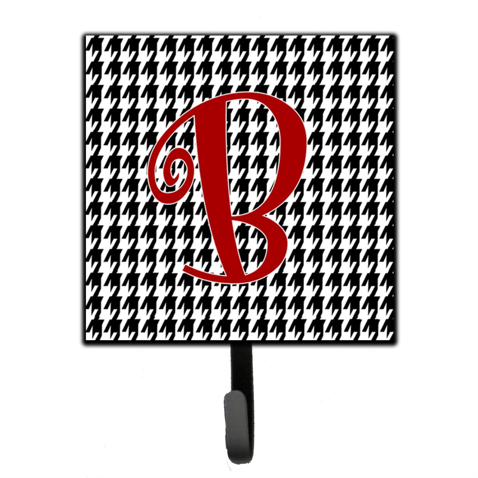 Letter B Initial Monogram - Houndstooth Black Leash Or Key Holder