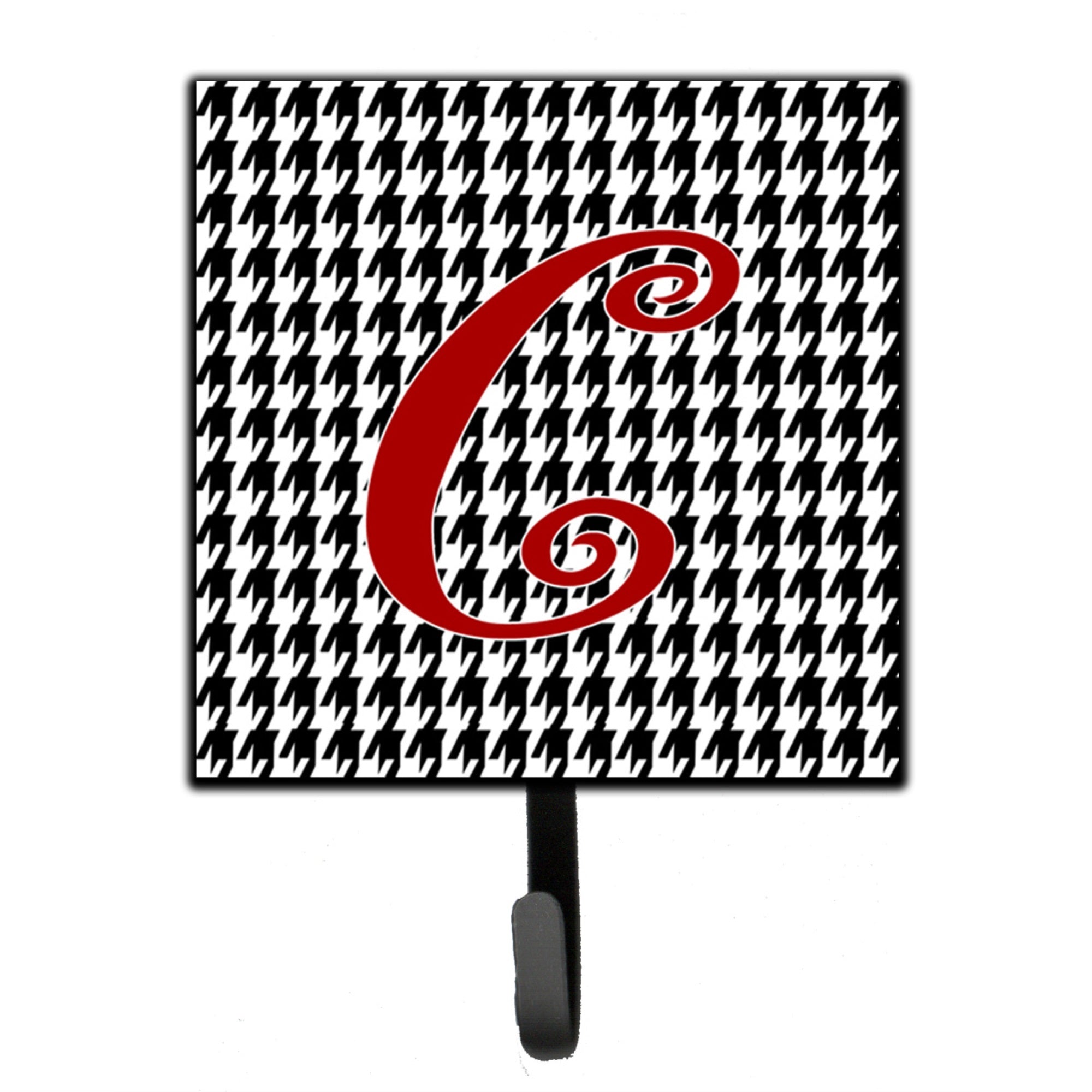 Letter C Initial Monogram - Houndstooth Black Leash Or Key Holder