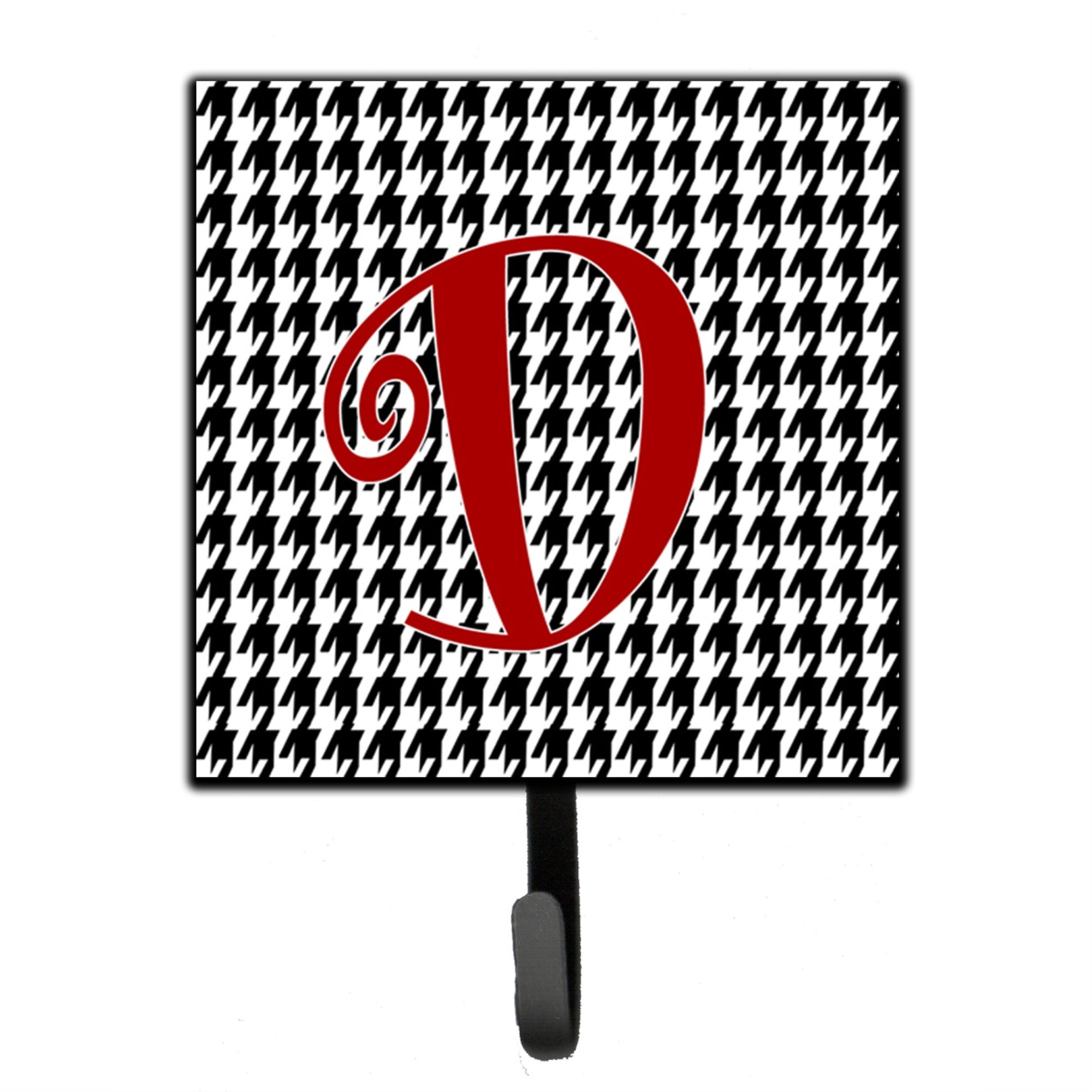 Letter D Initial Monogram - Houndstooth Black Leash Or Key Holder
