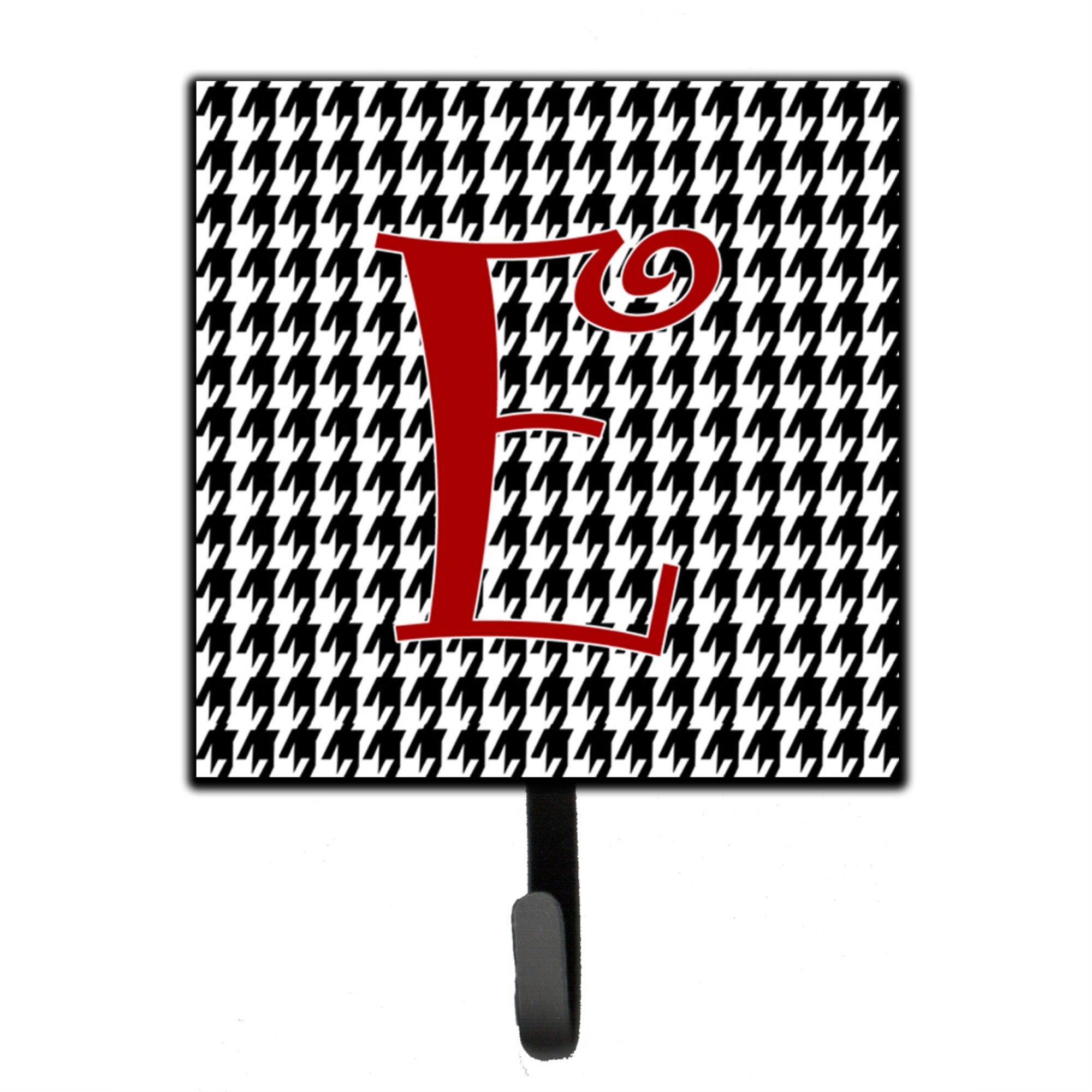 Letter E Initial Monogram - Houndstooth Black Leash Or Key Holder