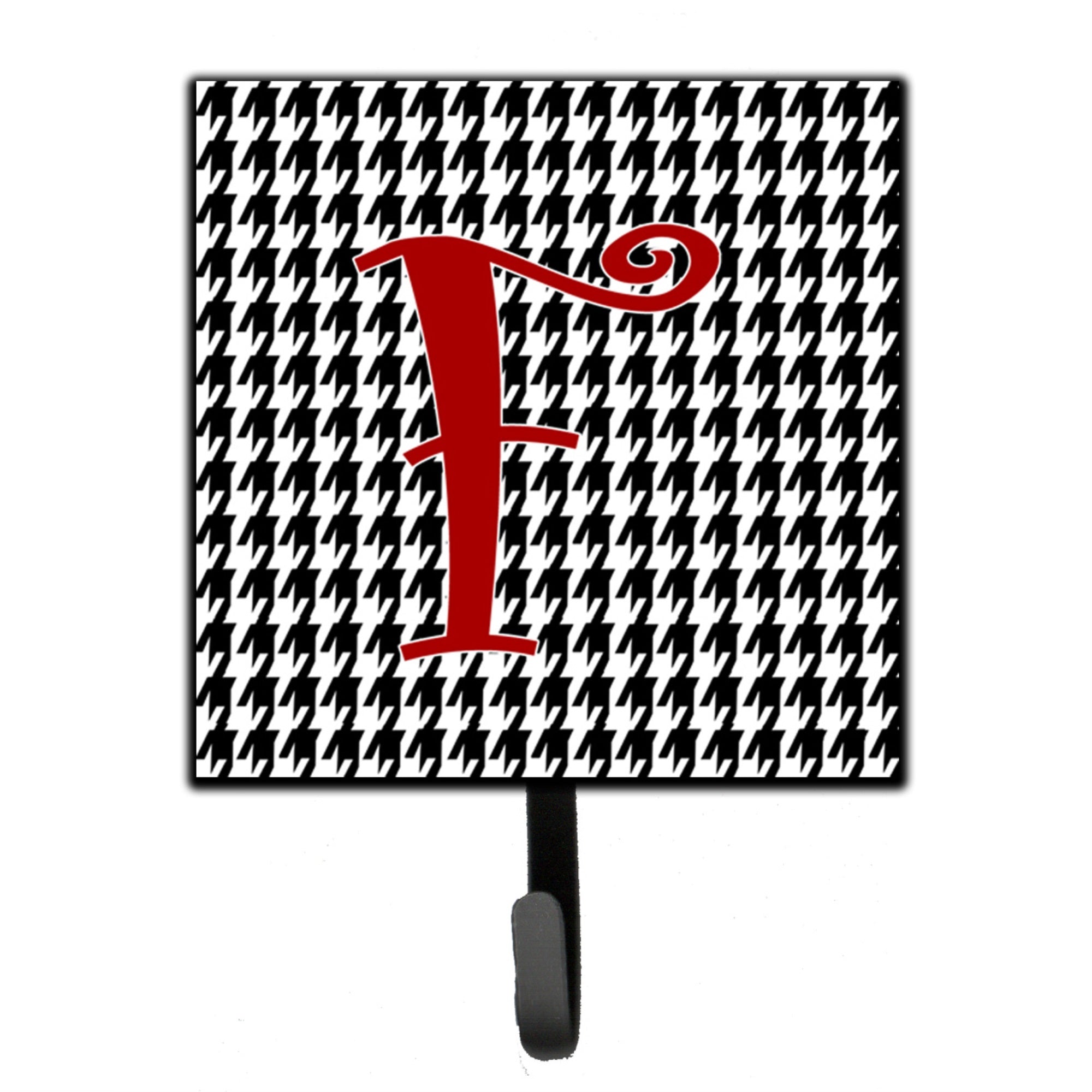 Letter F Initial Monogram - Houndstooth Black Leash Or Key Holder