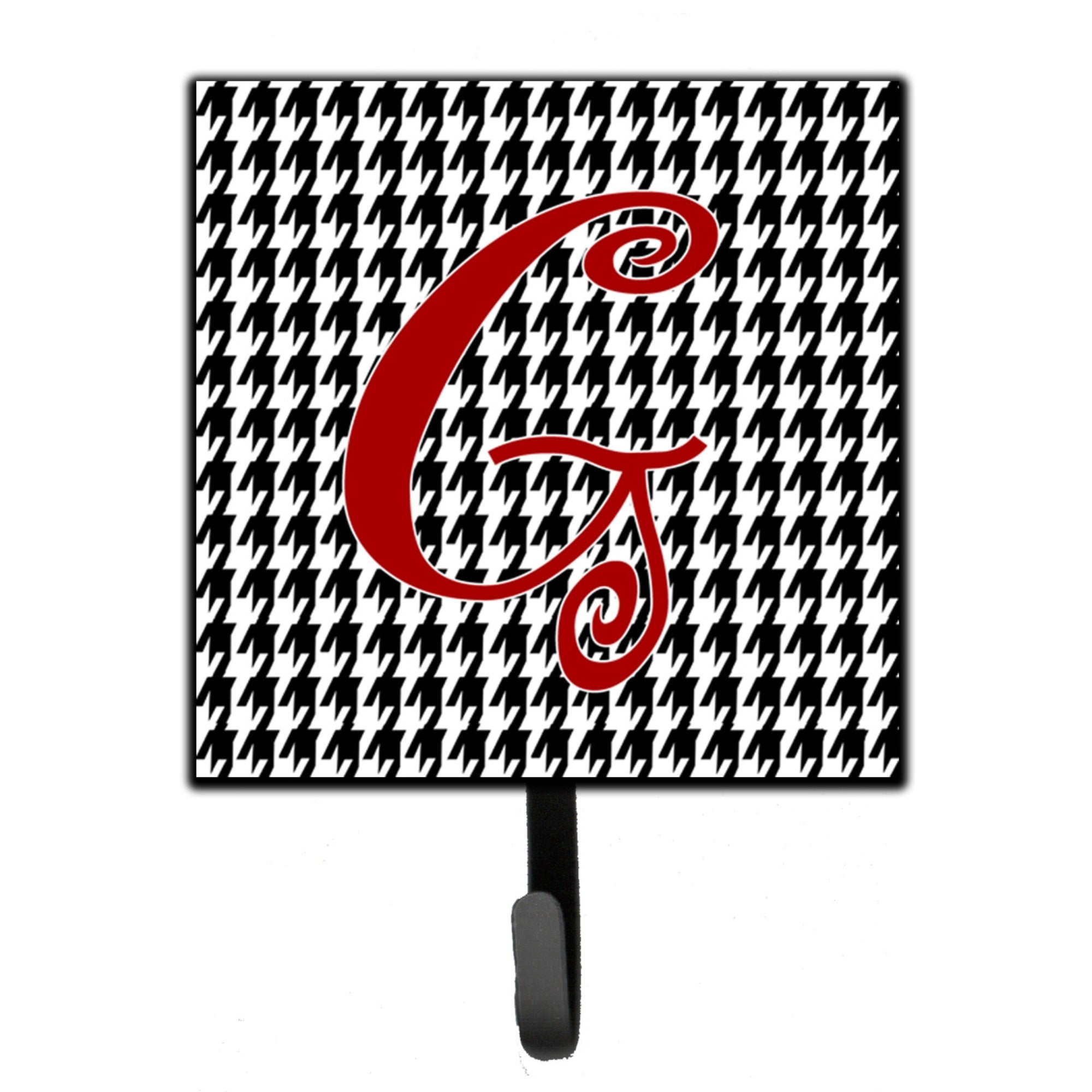 Letter G Initial Monogram - Houndstooth Black Leash Or Key Holder