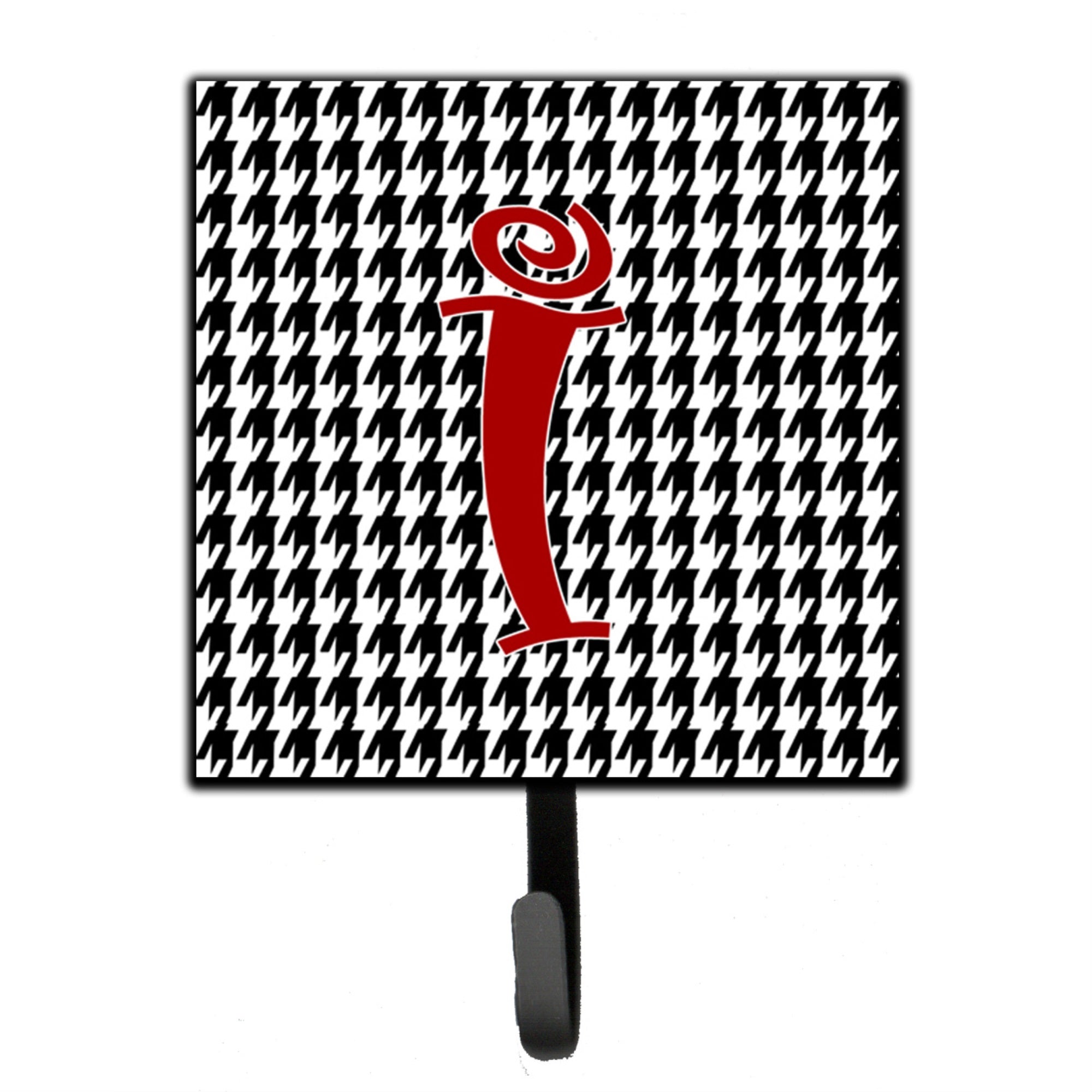 Letter I Initial Monogram - Houndstooth Black Leash Or Key Holder