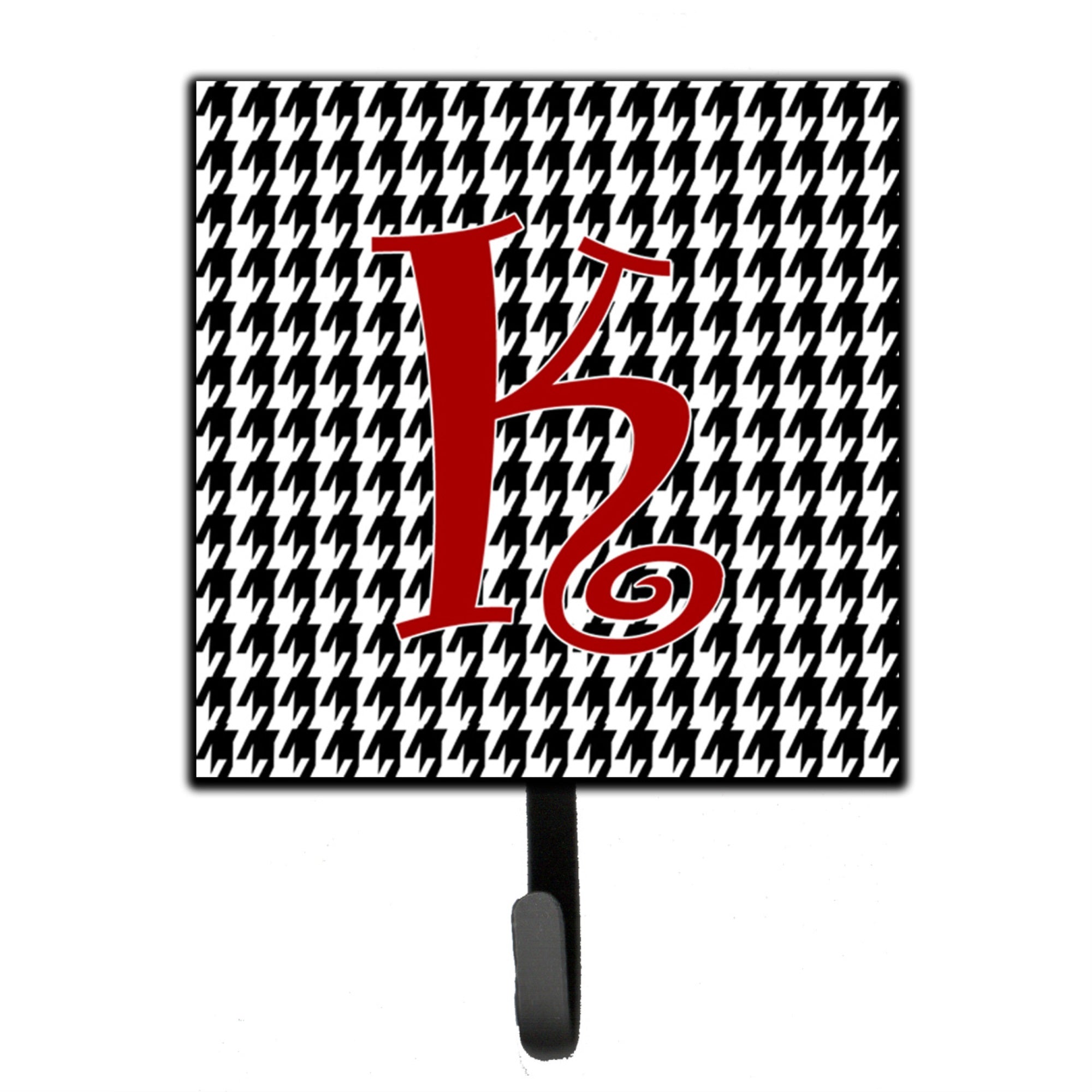 Letter K Initial Monogram - Houndstooth Black Leash Or Key Holder
