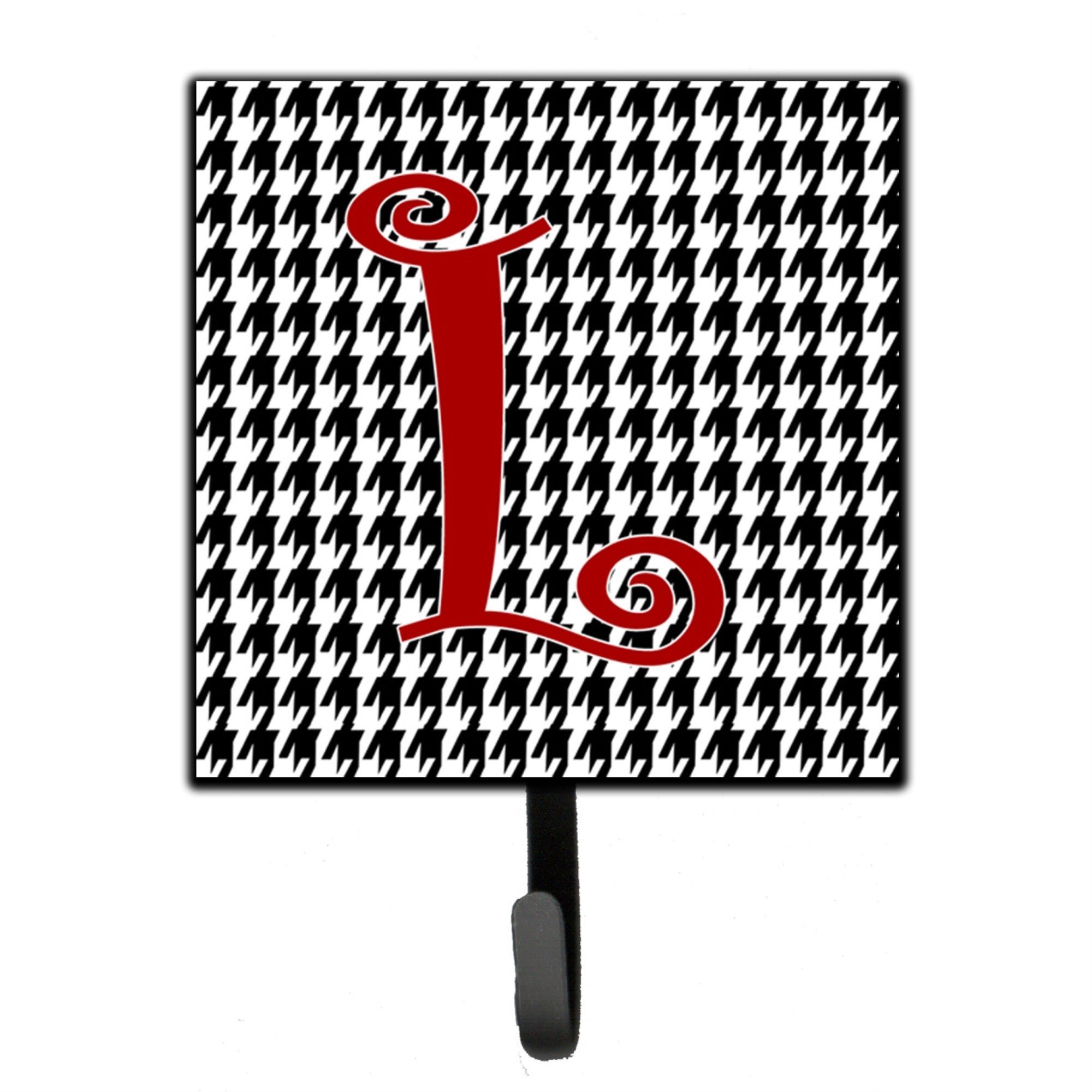 Letter L Initial Monogram - Houndstooth Black Leash Or Key Holder