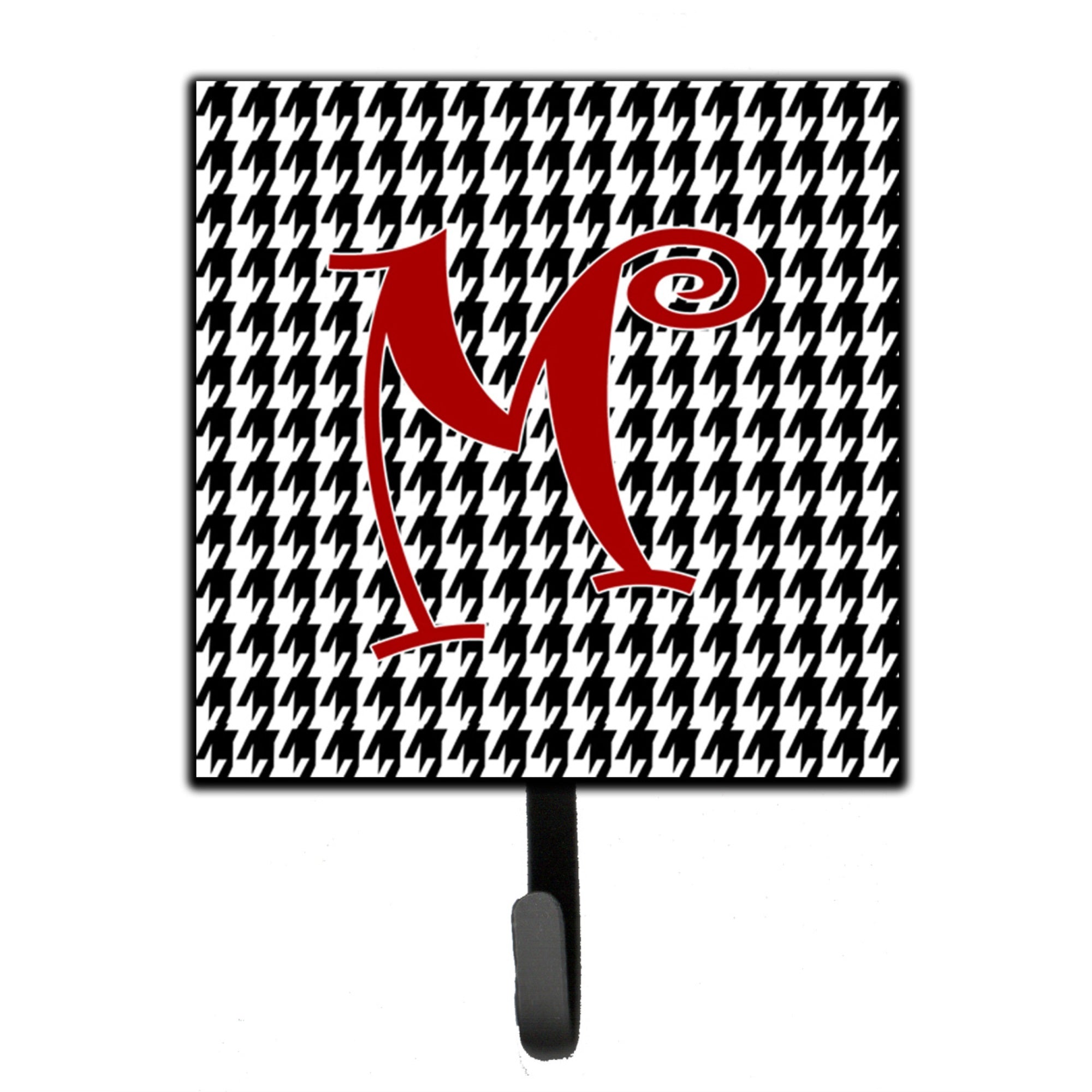Letter M Initial Monogram - Houndstooth Black Leash Or Key Holder