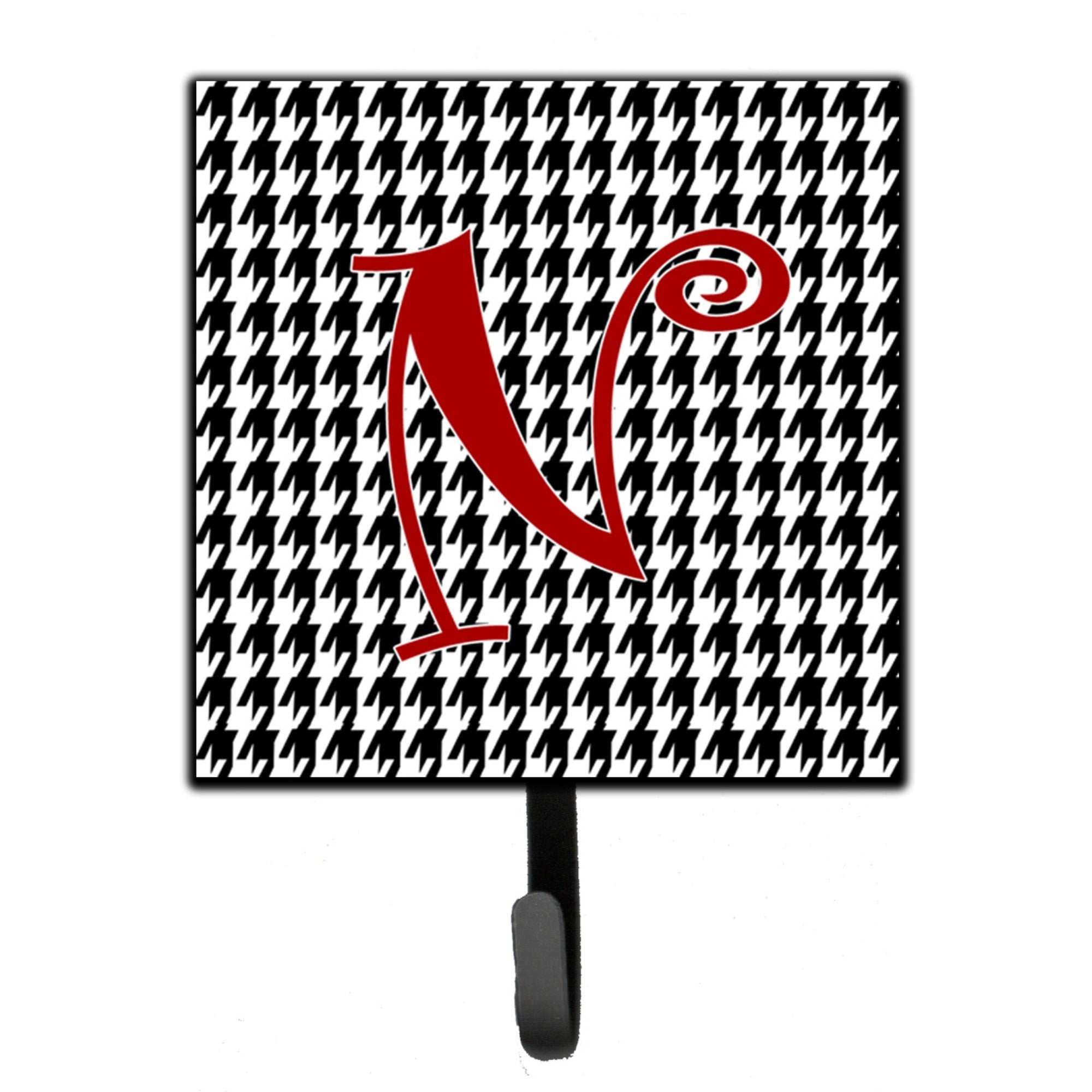Letter N Initial Monogram - Houndstooth Black Leash Or Key Holder
