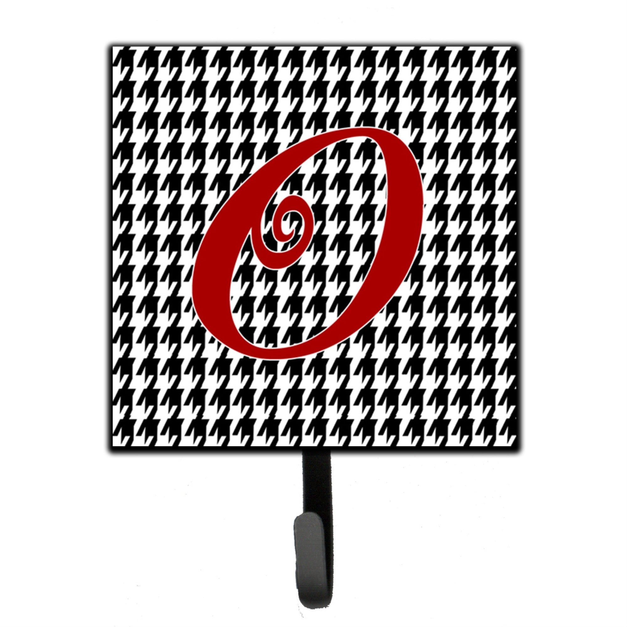 Letter O Initial Monogram - Houndstooth Black Leash Or Key Holder
