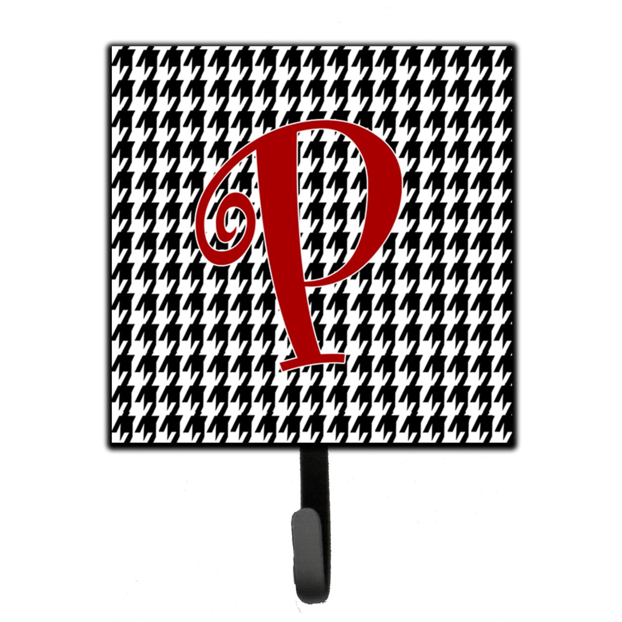 Letter P Initial Monogram - Houndstooth Black Leash Or Key Holder