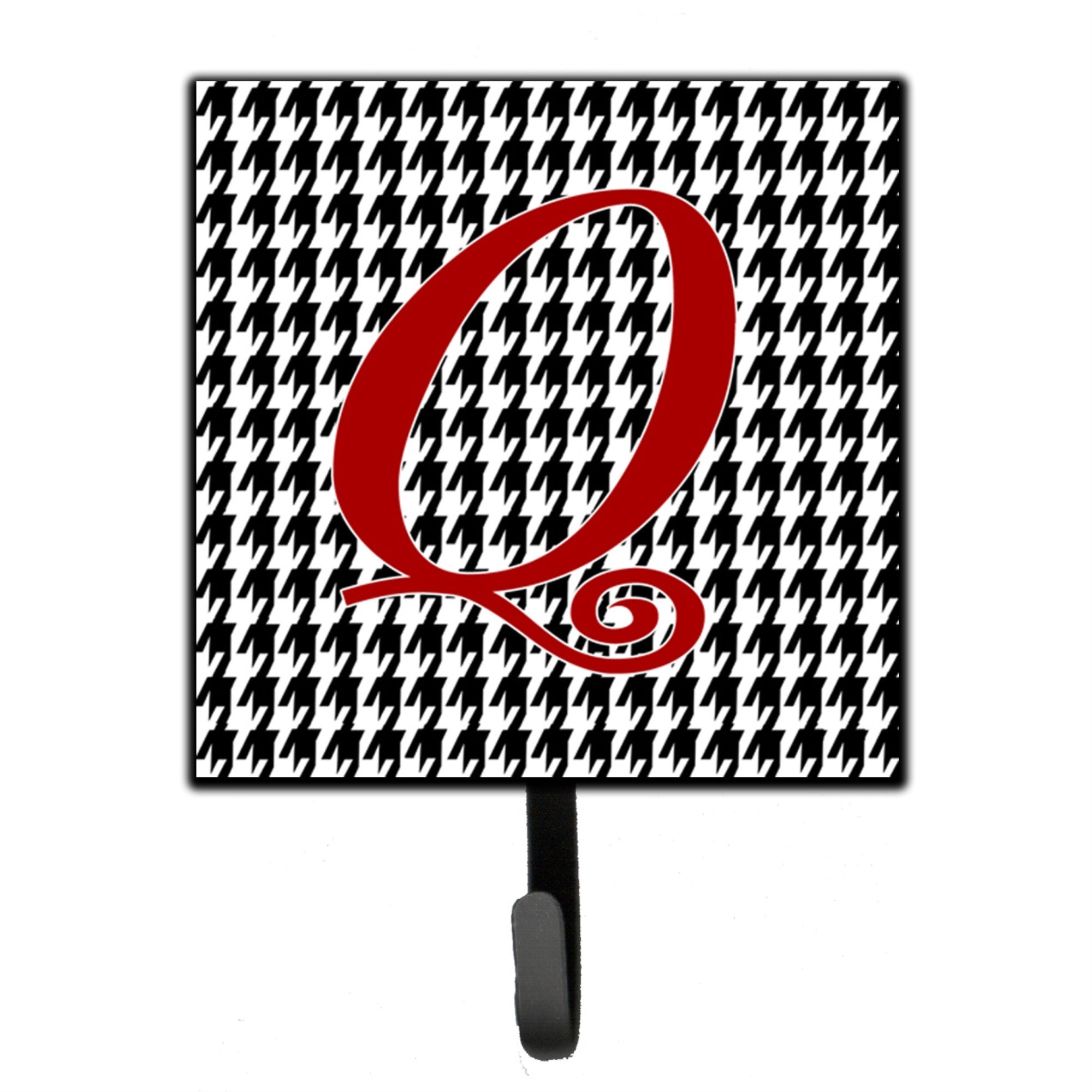 Letter Q Initial Monogram - Houndstooth Black Leash Or Key Holder