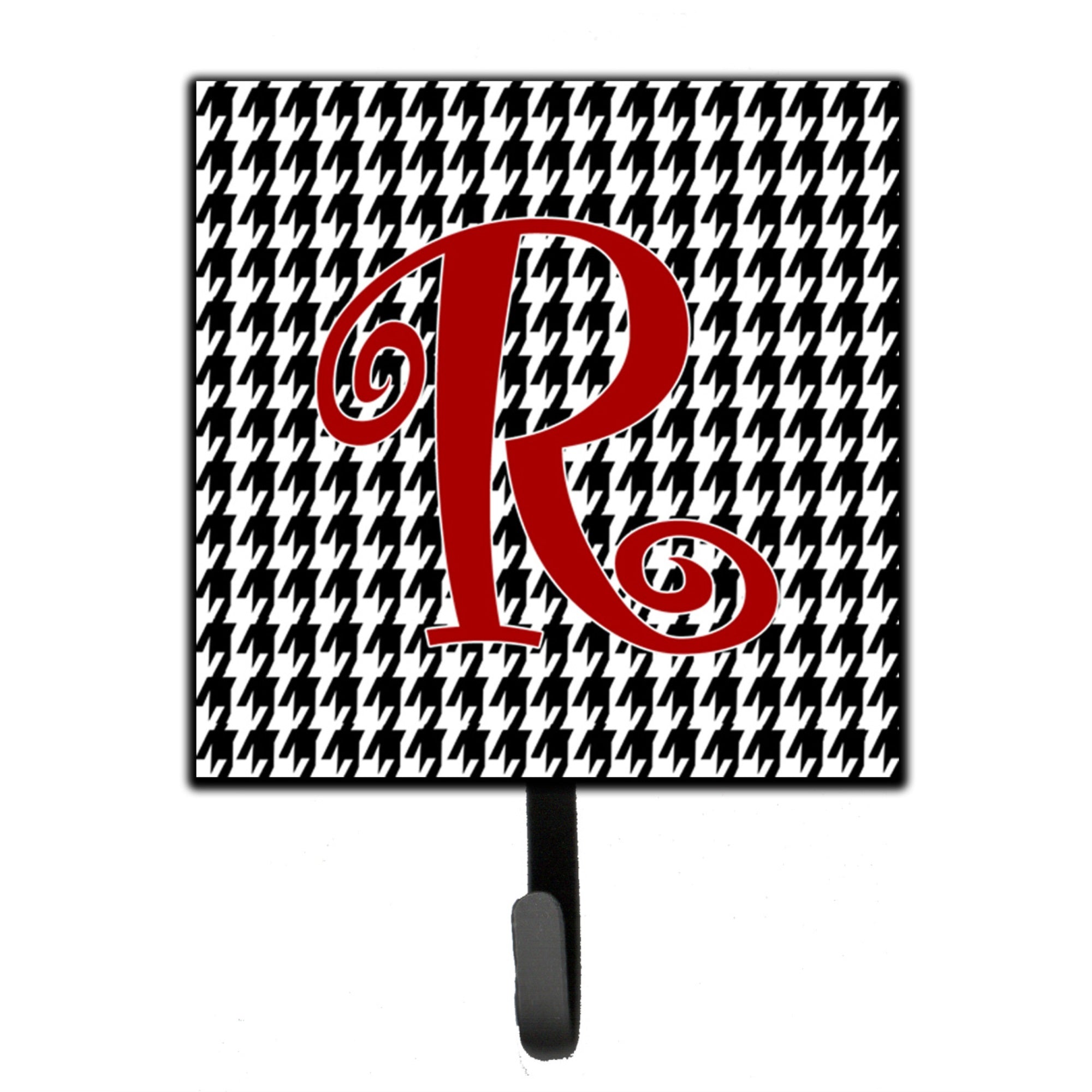 Letter R Initial Monogram - Houndstooth Black Leash Or Key Holder