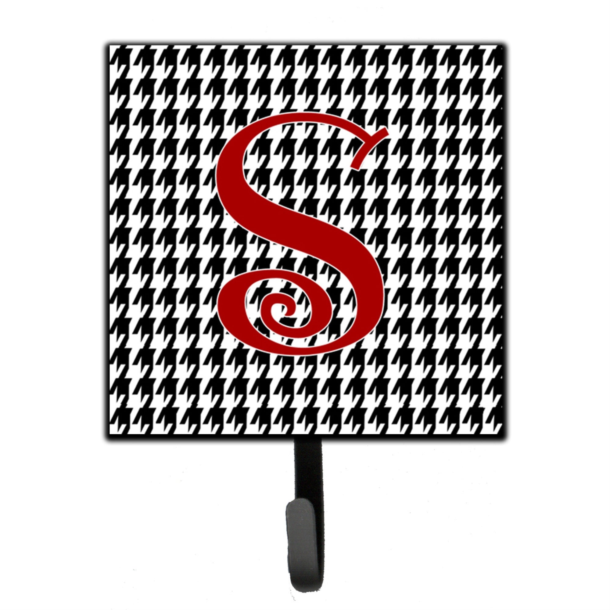 Letter S Initial Monogram - Houndstooth Black Leash Or Key Holder