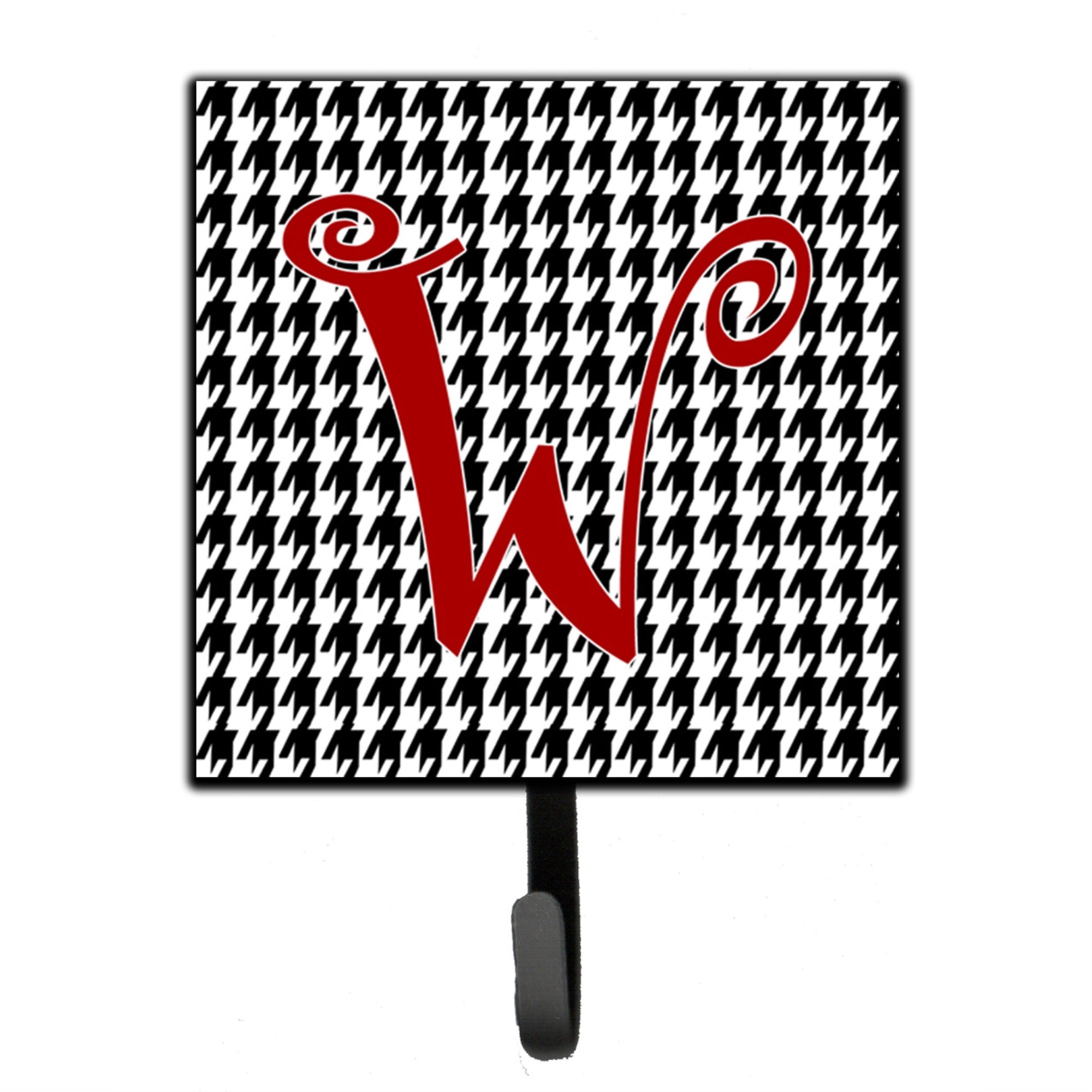 Letter W Initial Monogram - Houndstooth Black Leash Or Key Holder