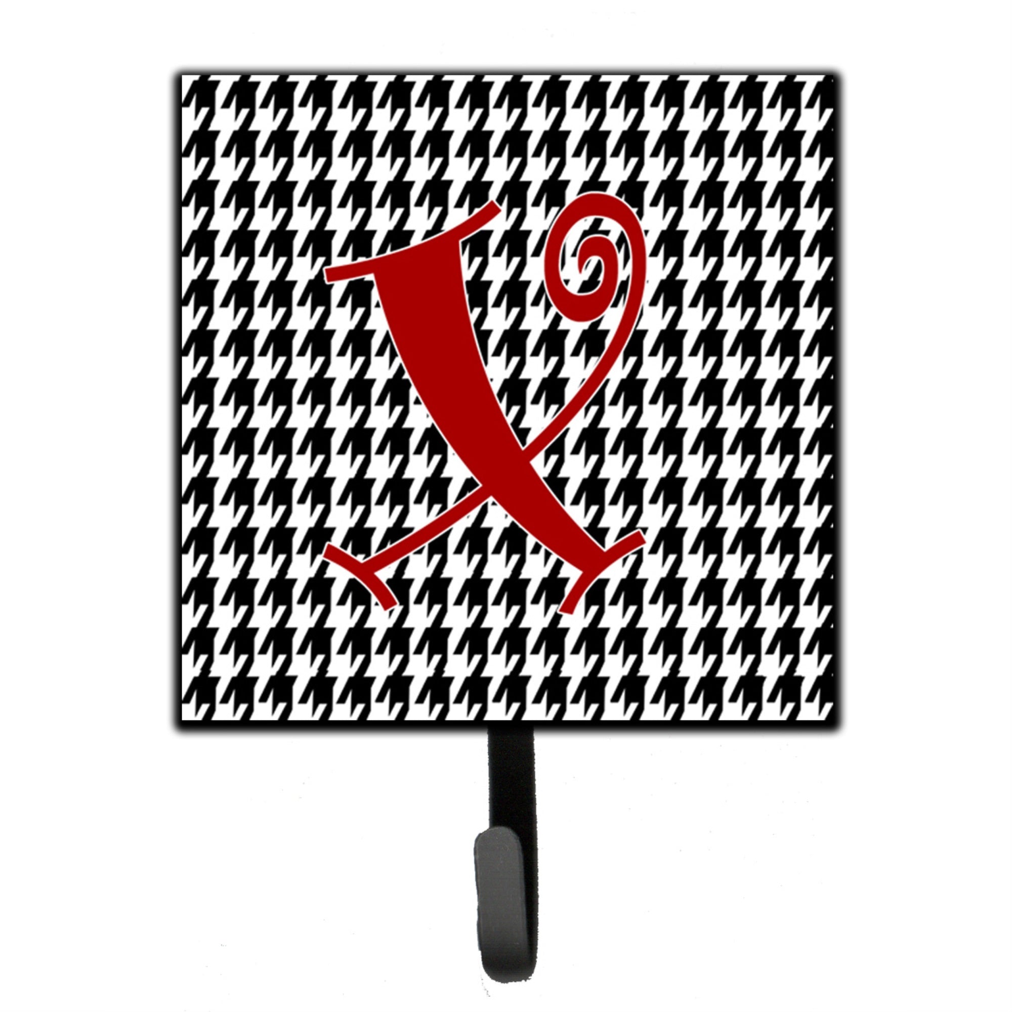Letter X Initial Monogram - Houndstooth Black Leash Or Key Holder