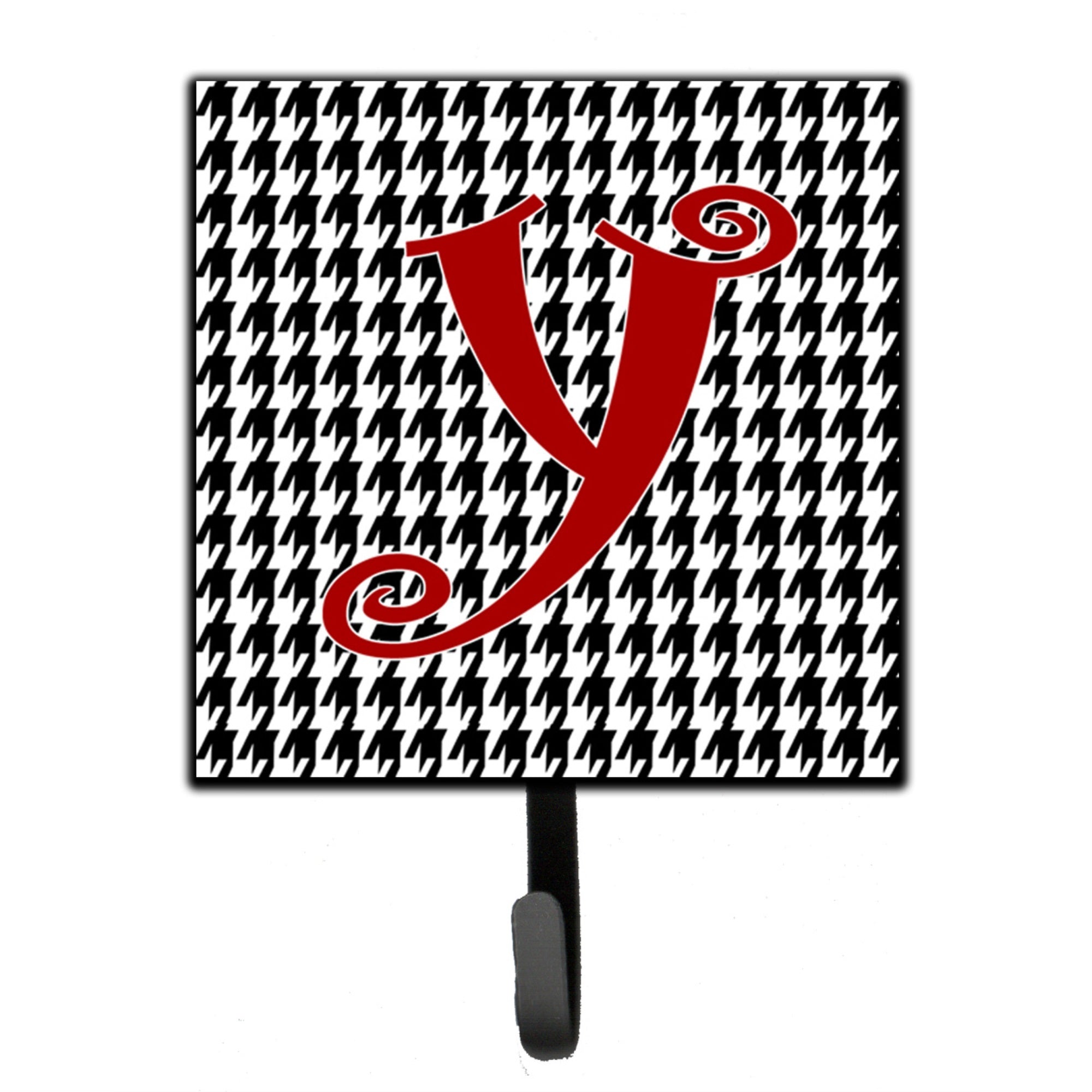 Letter Y Initial Monogram - Houndstooth Black Leash Or Key Holder