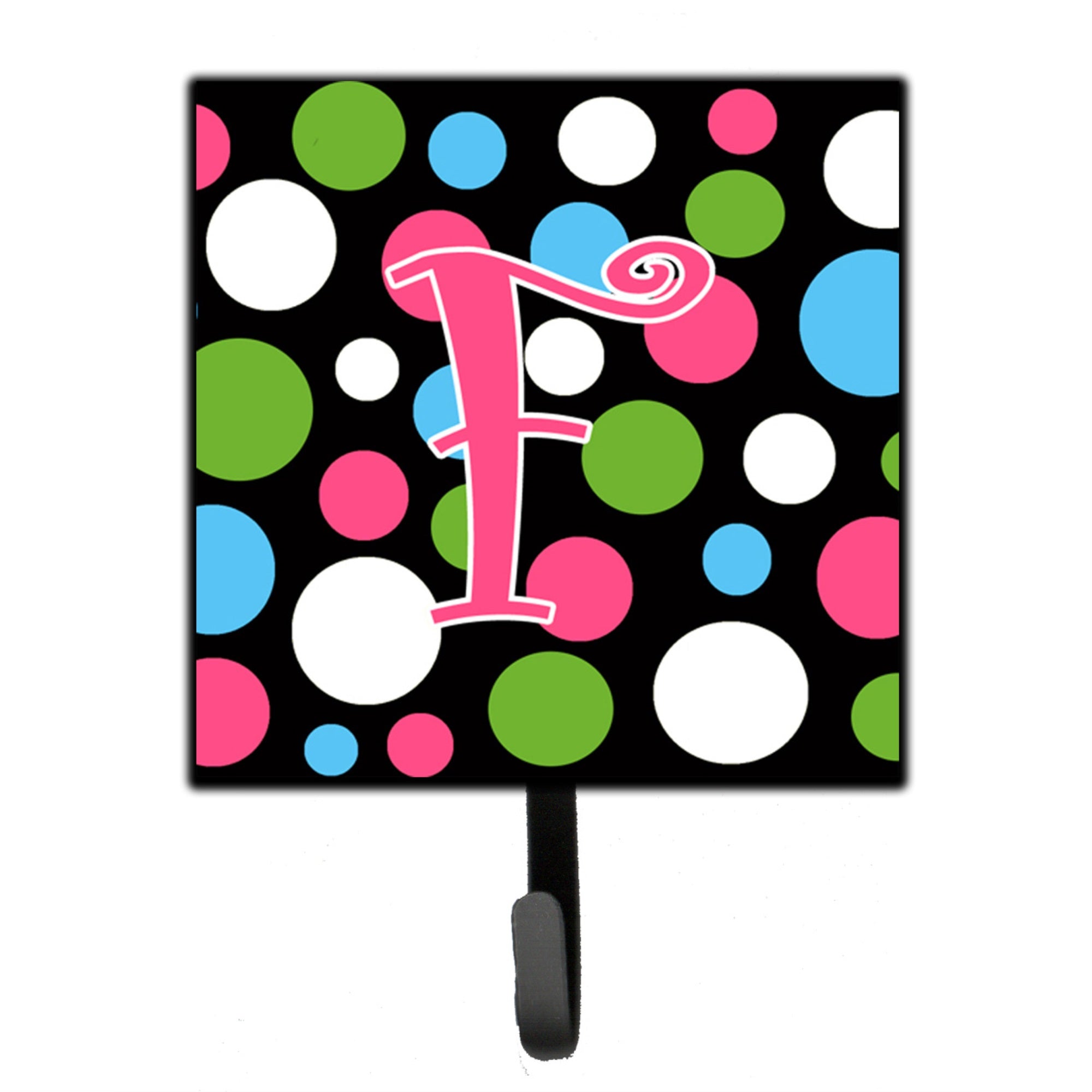 Letter F Initial Monogram - Polkadots And Pink Leash Or Key Holder