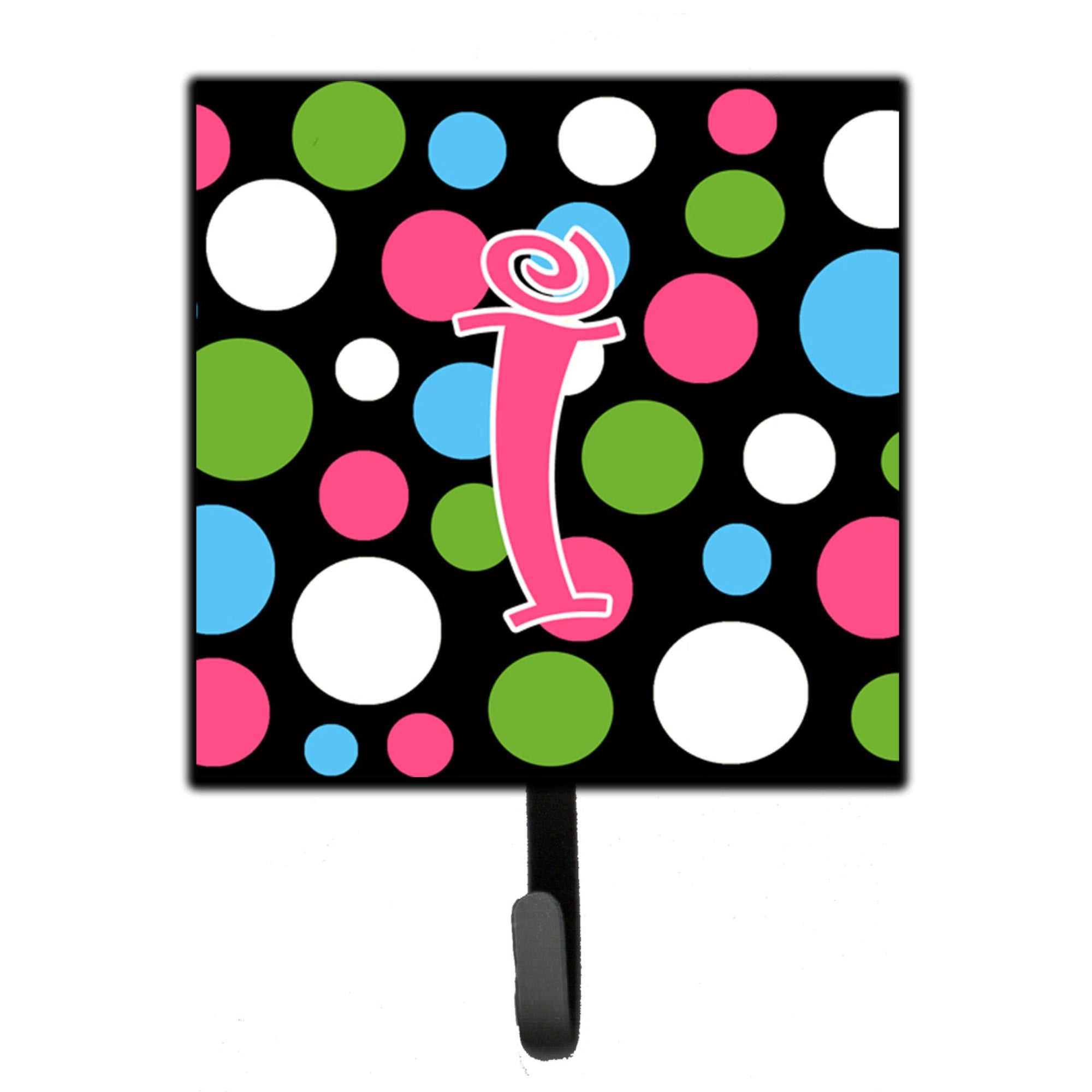 Letter I Initial Monogram - Polkadots And Pink Leash Or Key Holder
