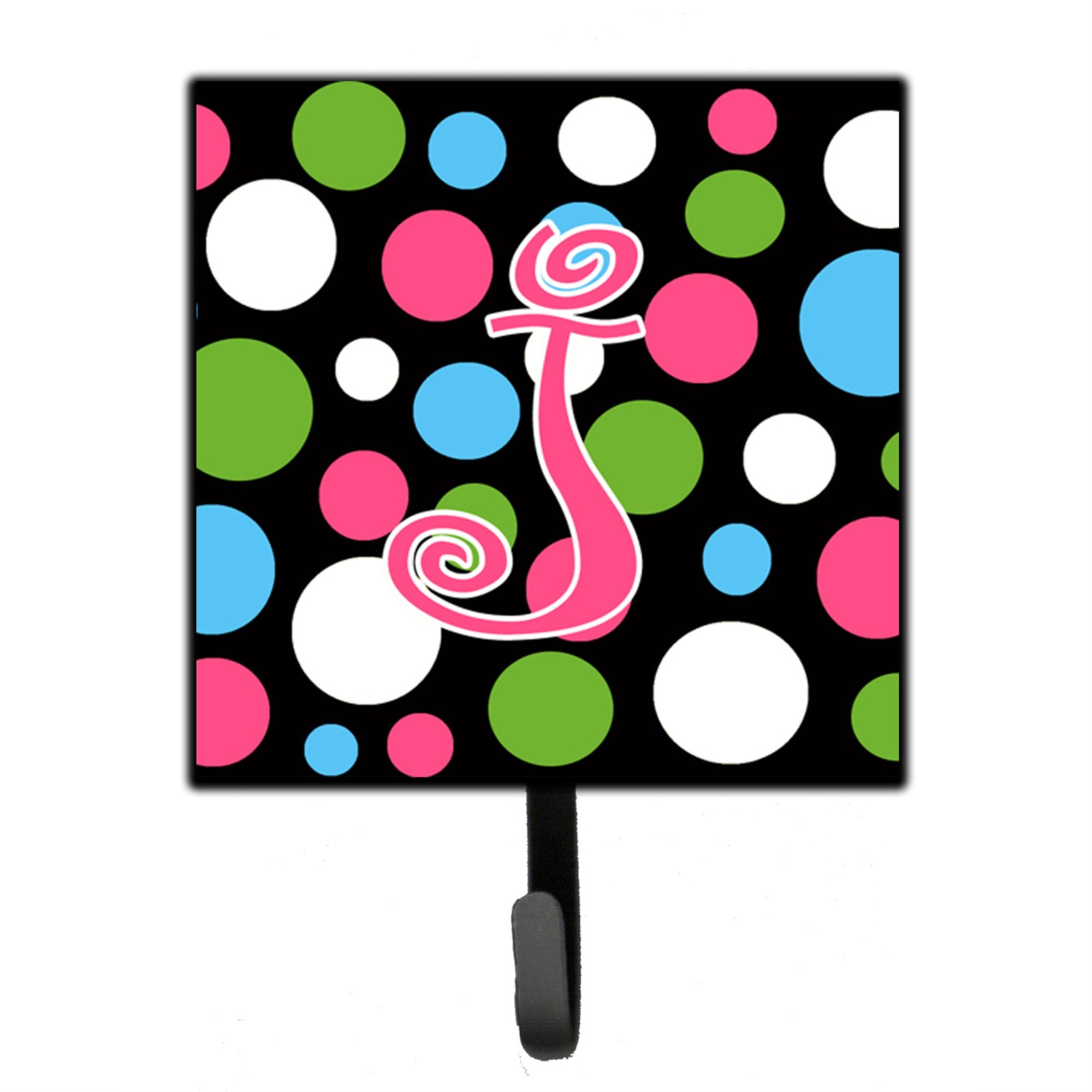 Letter J Initial Monogram - Polkadots And Pink Leash Or Key Holder