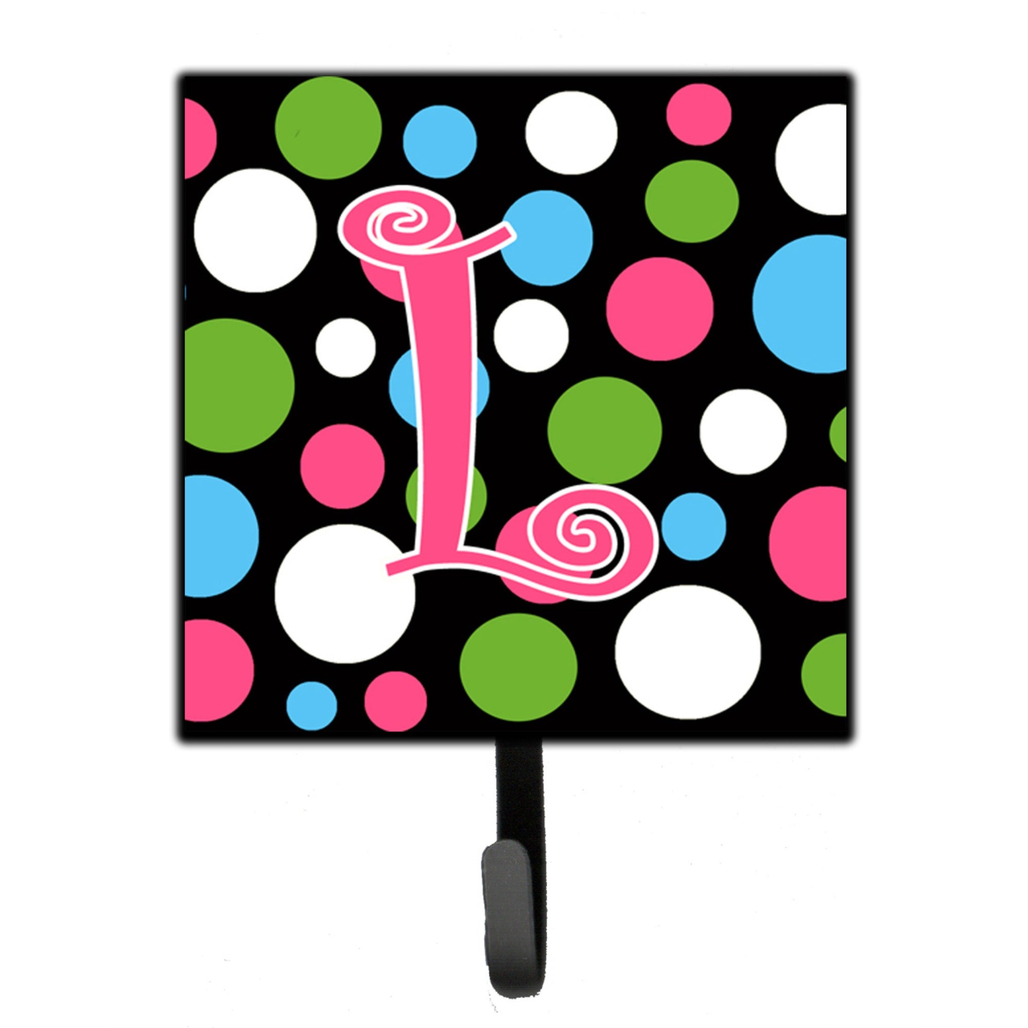 Letter L Initial Monogram - Polkadots And Pink Leash Or Key Holder