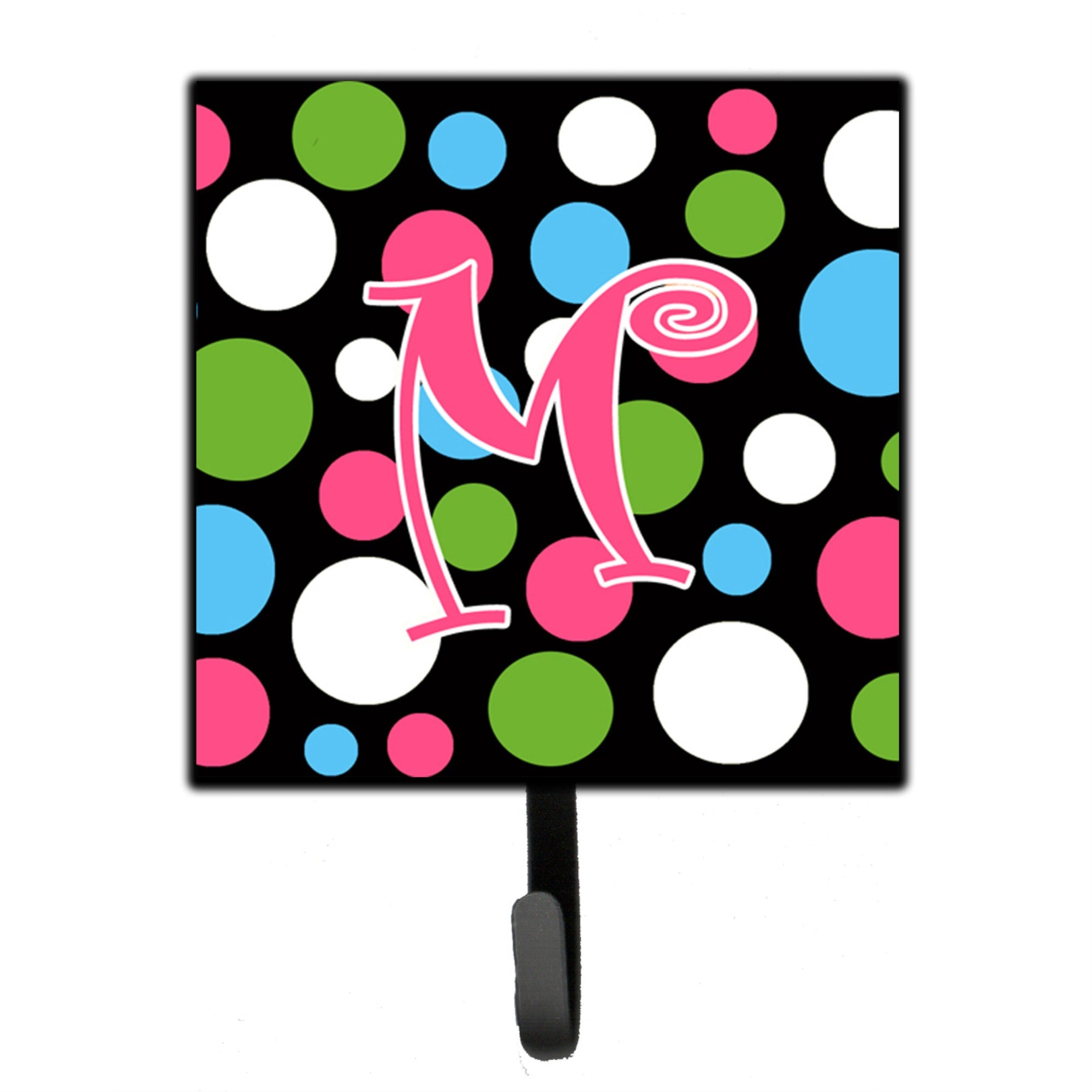 Letter M Initial Monogram - Polkadots And Pink Leash Or Key Holder