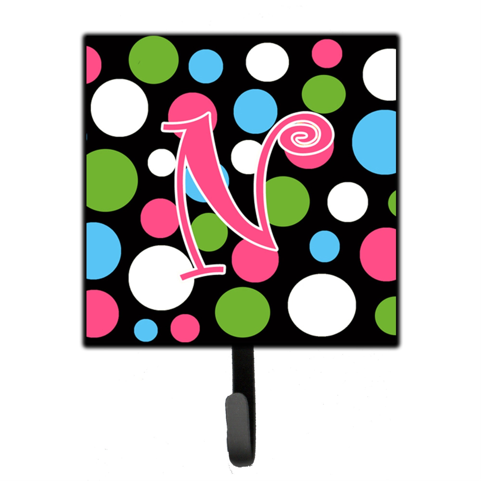 Letter N Initial Monogram - Polkadots And Pink Leash Or Key Holder