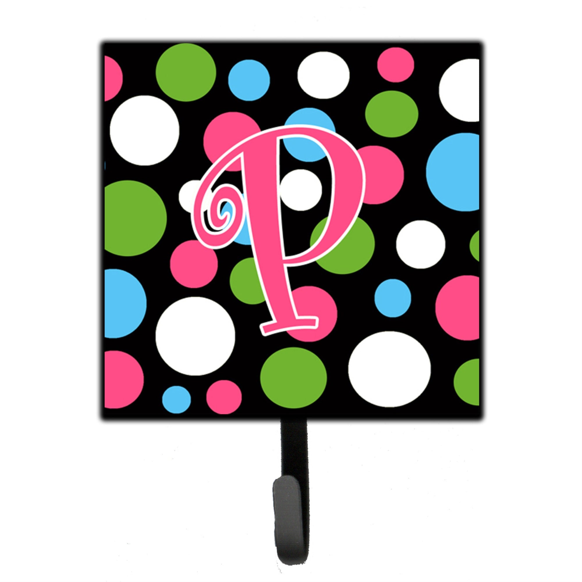 Letter P Initial Monogram - Polkadots And Pink Leash Or Key Holder