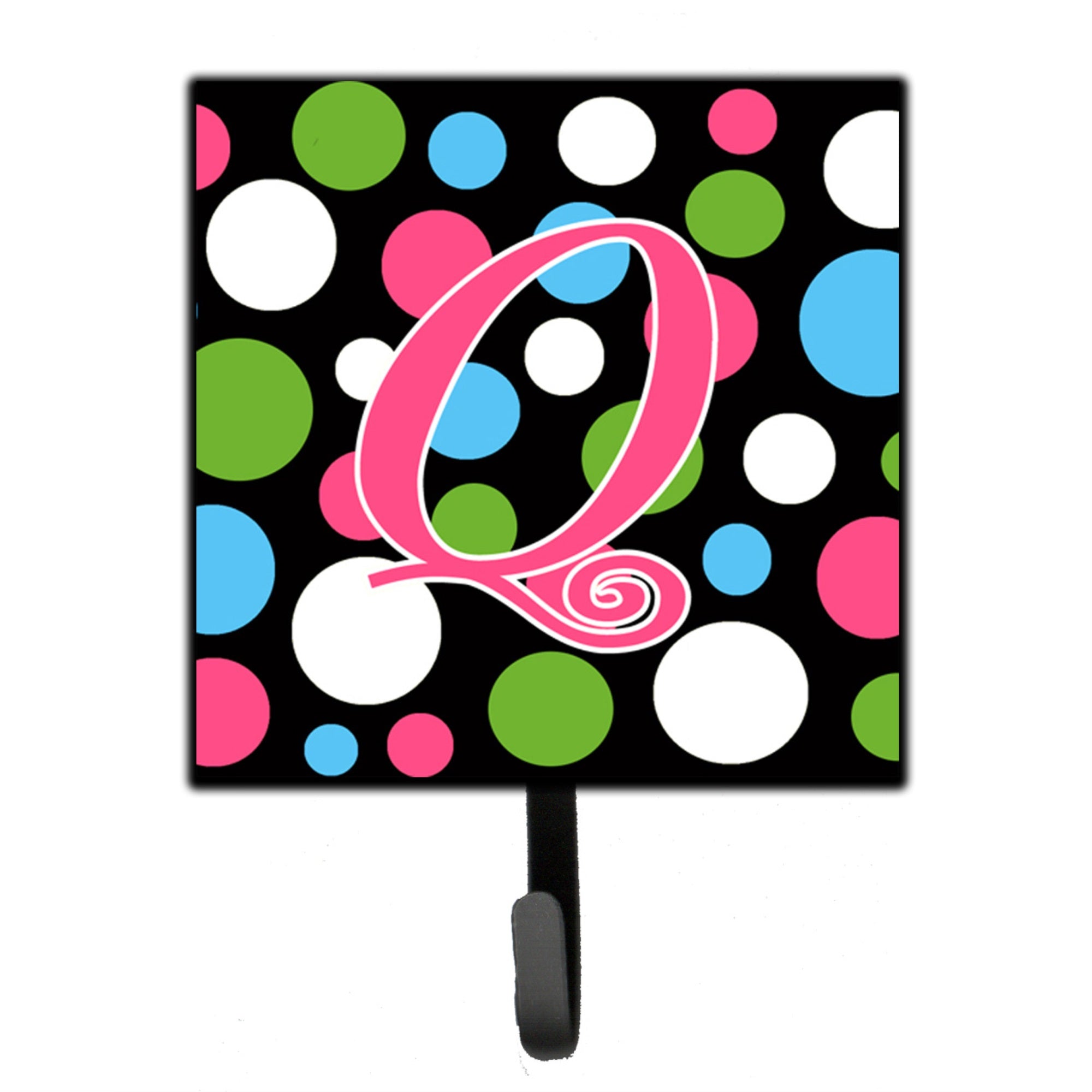 Letter Q Initial Monogram - Polkadots And Pink Leash Or Key Holder