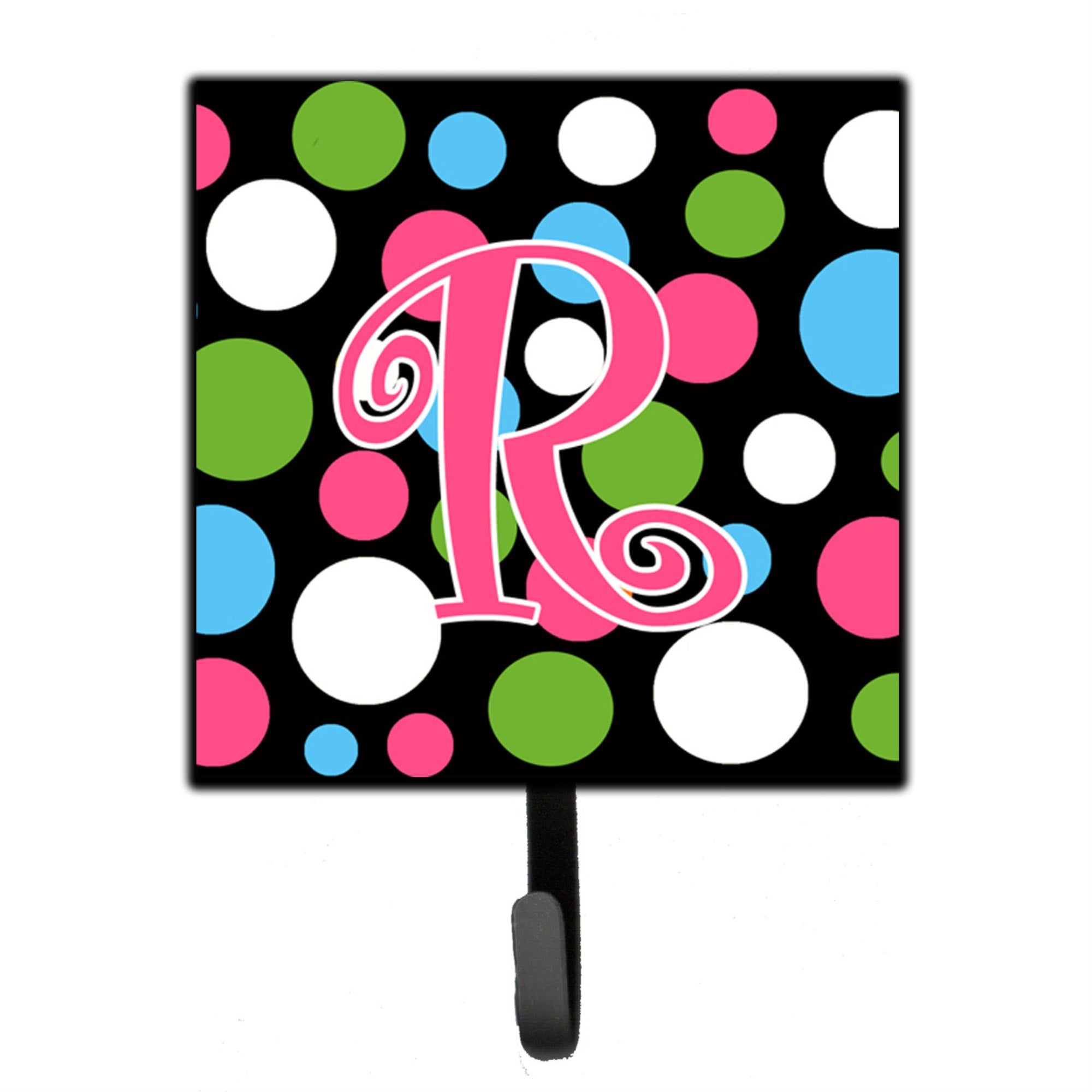 Letter R Initial Monogram - Polkadots And Pink Leash Or Key Holder