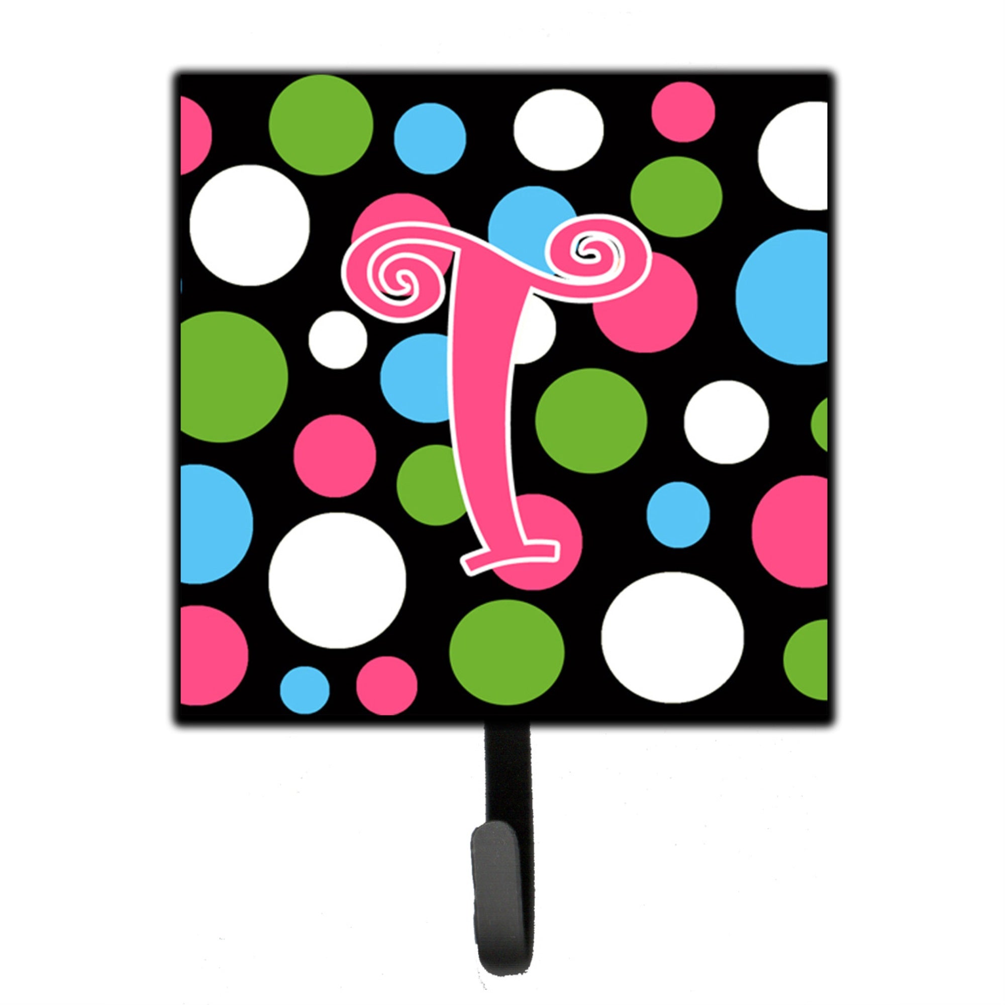 Letter T Initial Monogram - Polkadots And Pink Leash Or Key Holder