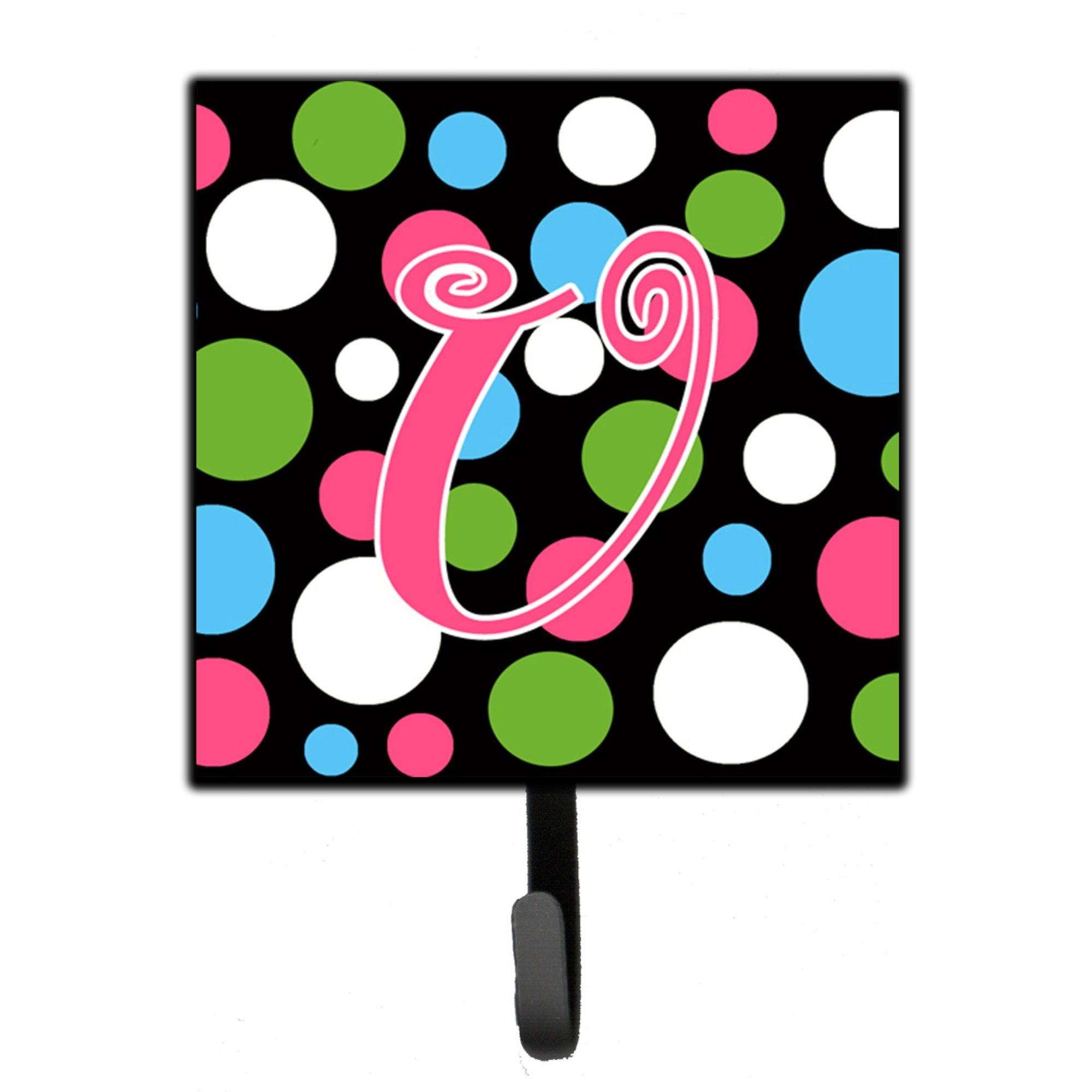 Letter U Initial Monogram - Polkadots And Pink Leash Or Key Holder