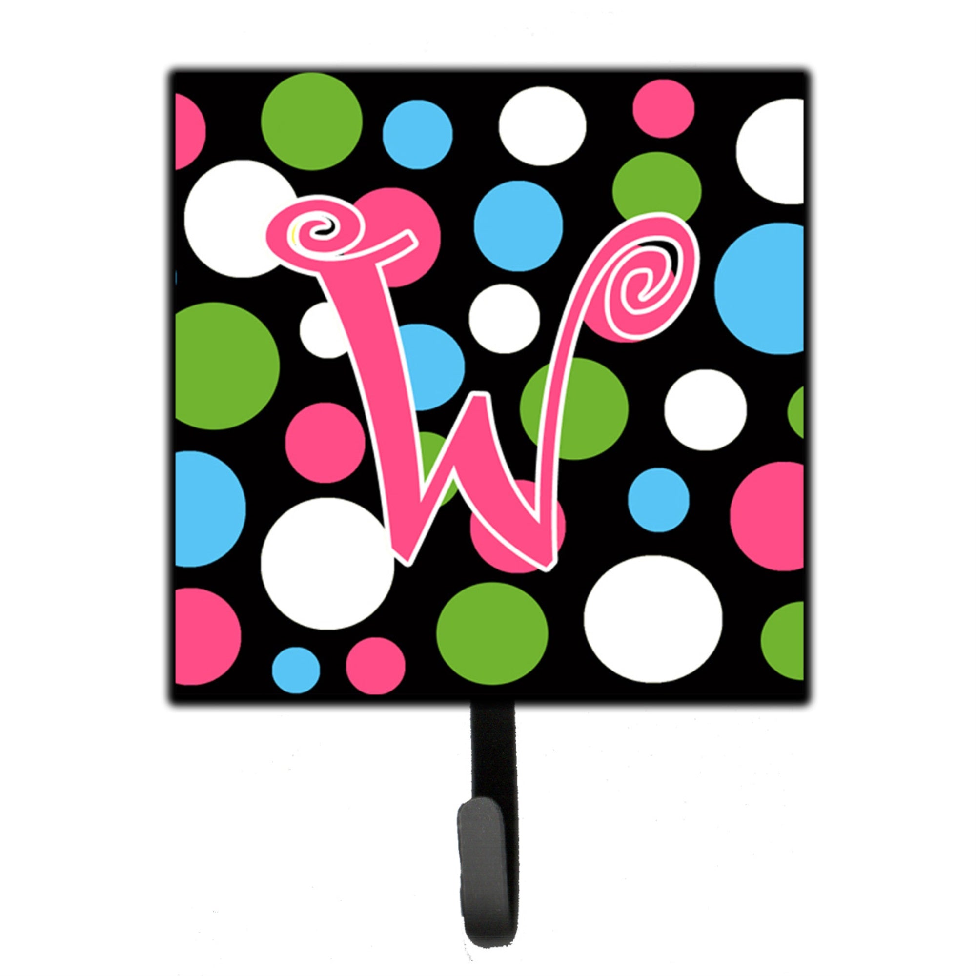 Letter W Initial Monogram - Polkadots And Pink Leash Or Key Holder